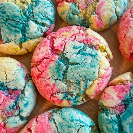 close up of tie dye cookies
