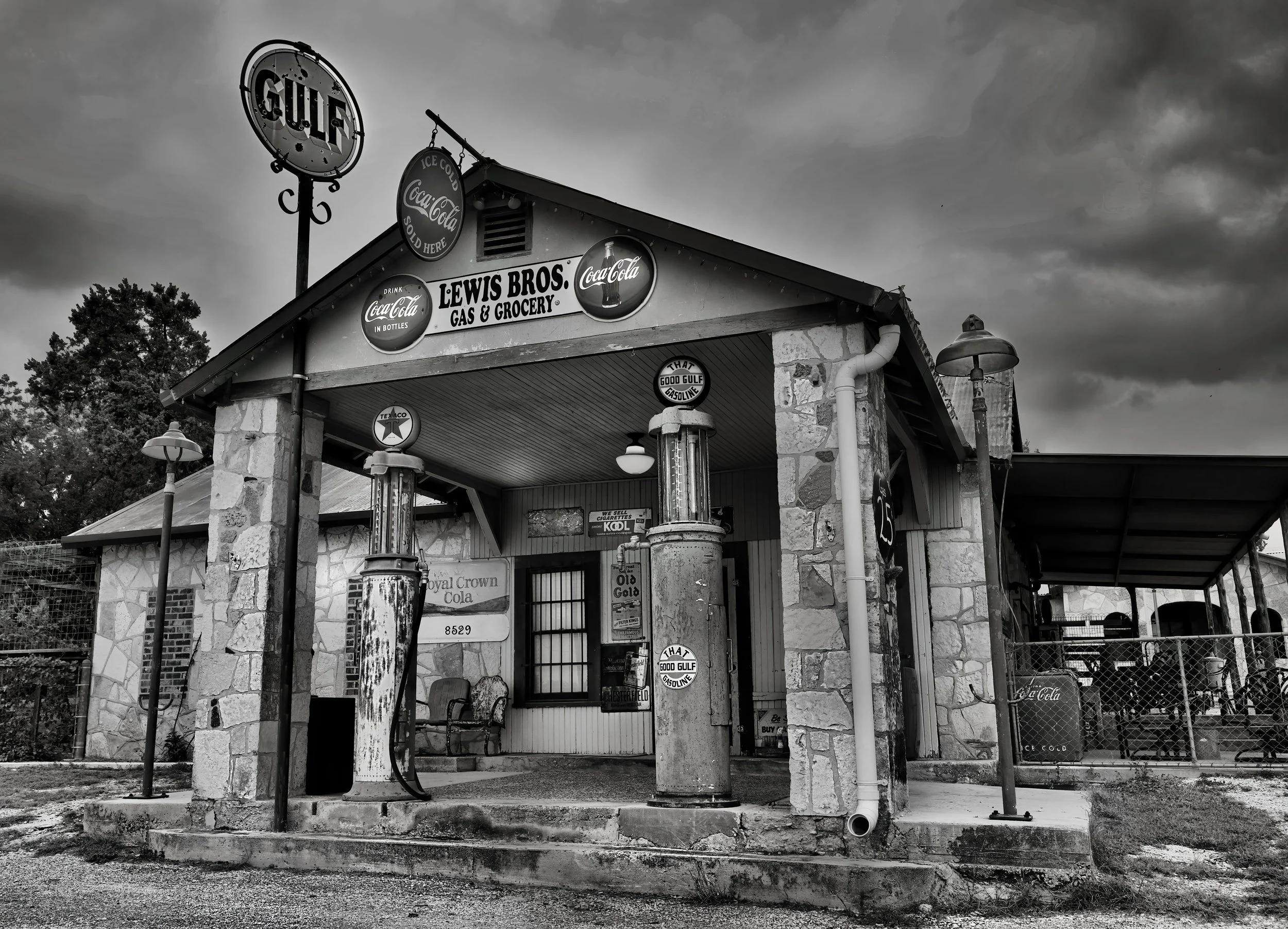  " Hill Country Fill-Up "  Old Gulf Station on Pipe Street  Bandera , Texas.  Spirit of Texas Hill Country Travel