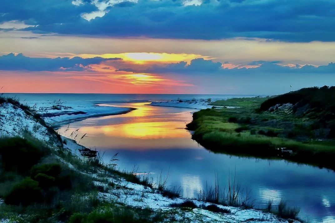" Golden Passage " Sunset reflects across Santa Rosa Beach Florida Tidal Channel, Fine art Photography