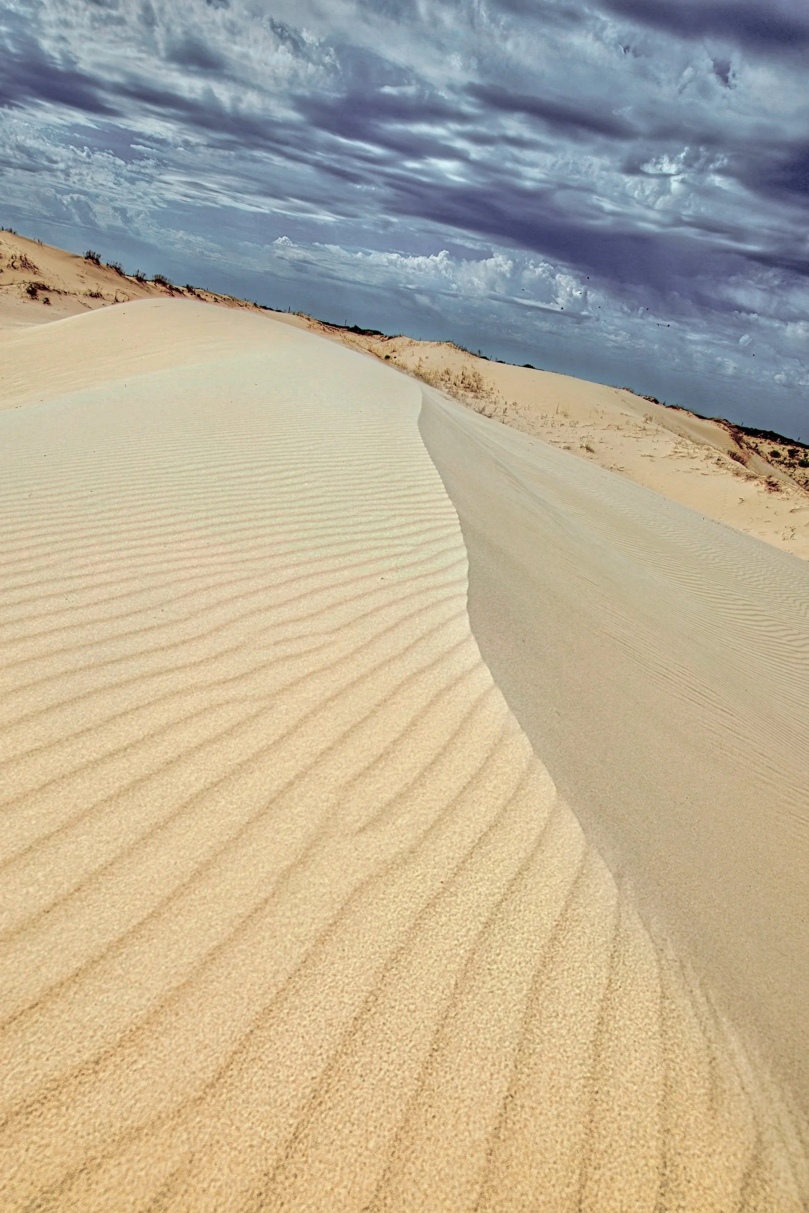 " Shifting Sands" Graceful desert dunes sweep toward storm clouds in a timeless West Texas landscape