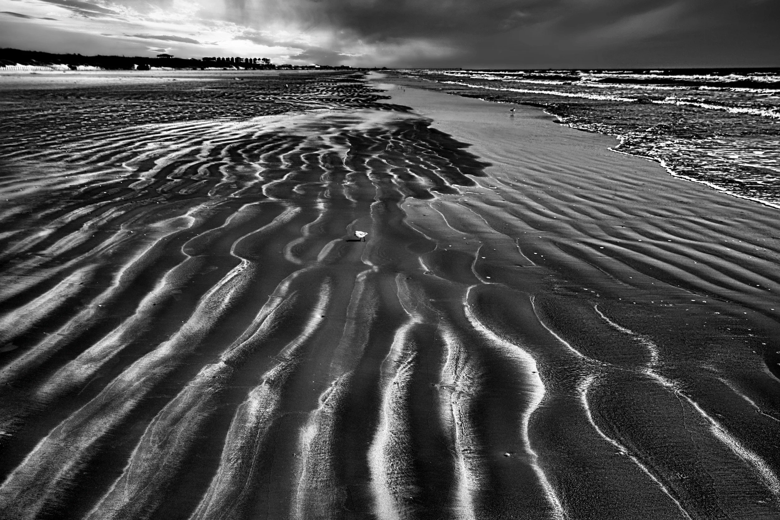 " Tides of Light "  Wind and tide sculpt striking patterns in the sand along the Texas Gulf Coast.