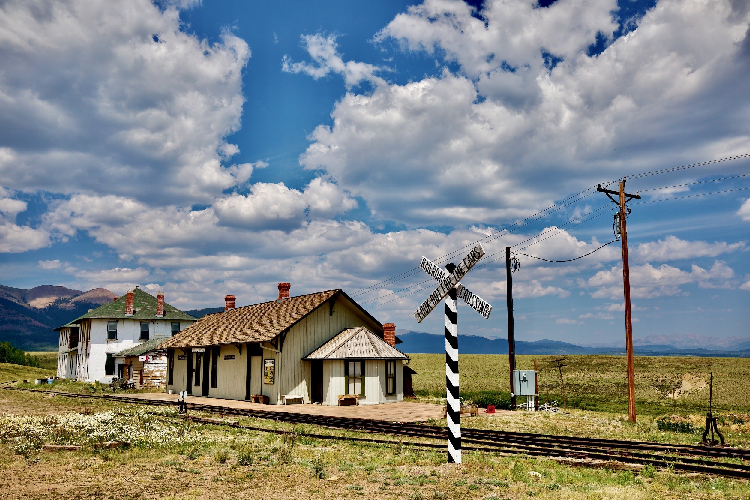 " Echoes of Como " Historic Como depot  beneath Colorado skies, railroad history Fine Art.