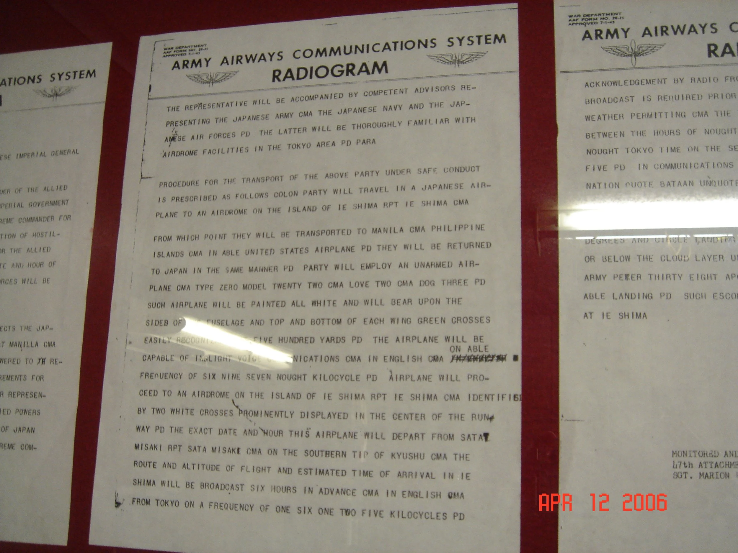 Copy of Japanese surrender notification transcribed by a soldier from Sand Springs, OK.