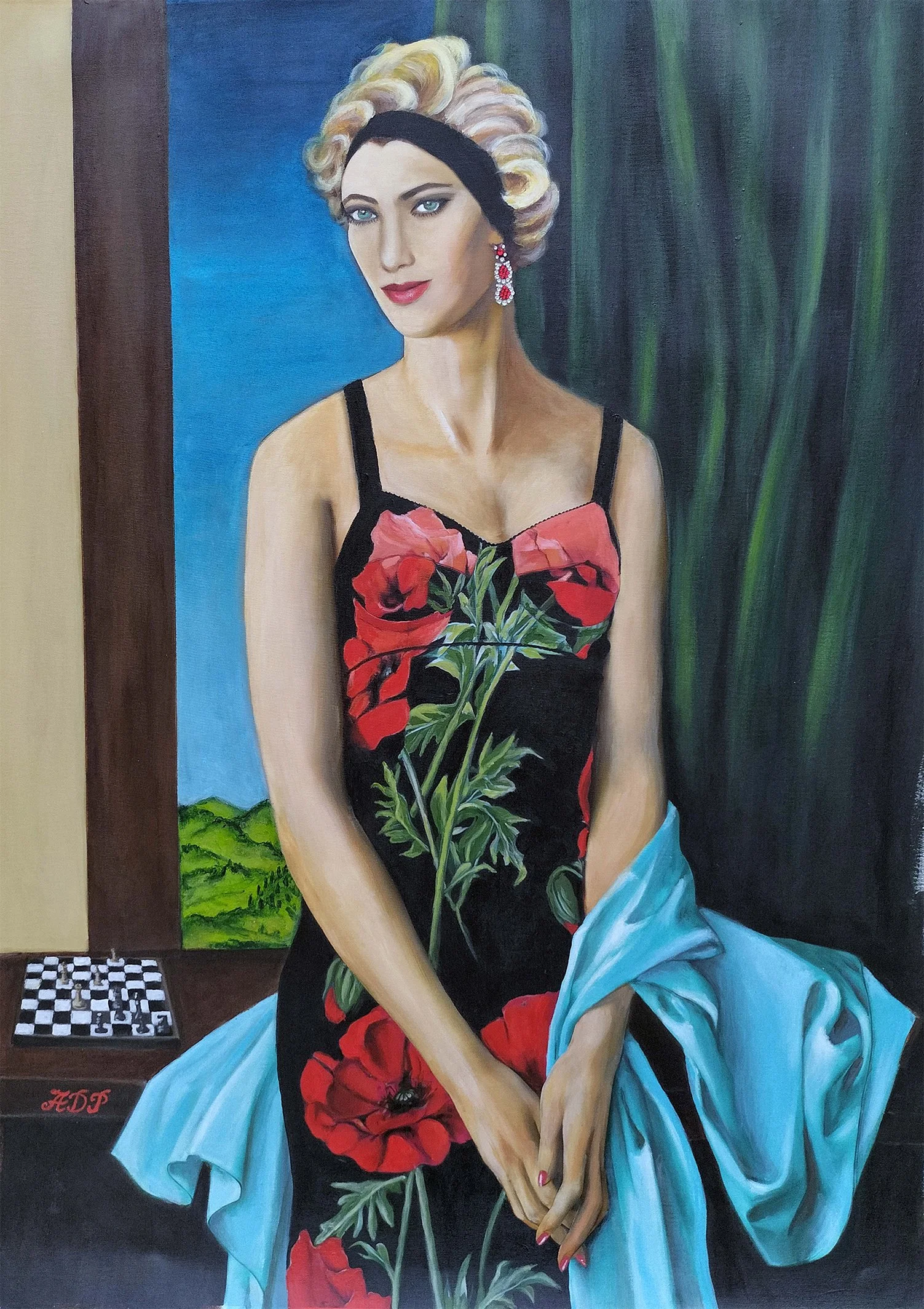 "CheckMate" (Available)
Size: 45" x 32"
Mixed Media : Acrylic, Water-miscible oil Paint and Swarovski Crystals on Canvas.