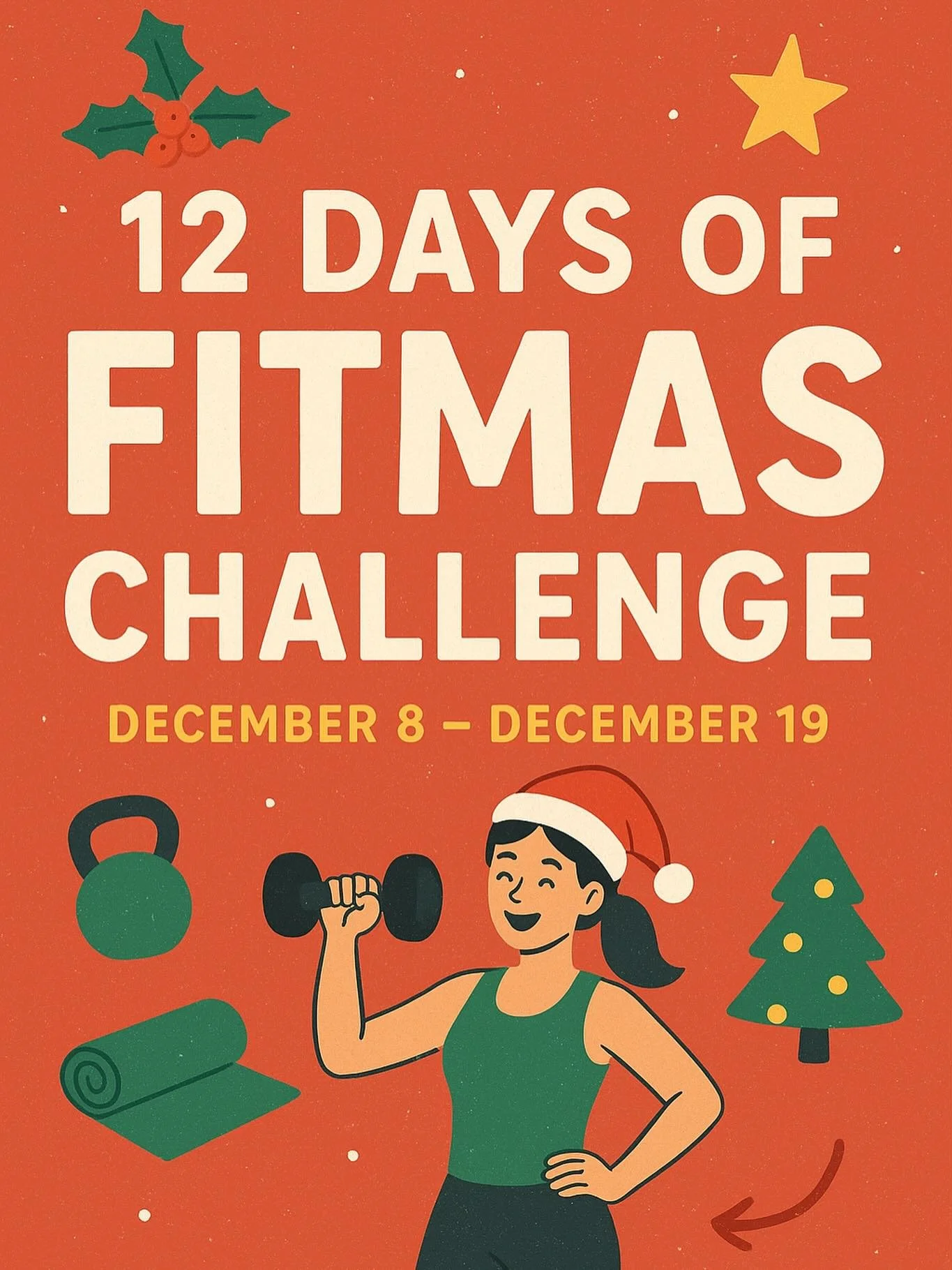 Hop into the 12 Days of Fitmas Challenge (Dec 8&ndash;19) and make this season merry, bright, and sweaty!

🎁 How to join:
This challenge is FREE and open to everyone!
Just DM me your email to sign up. You&rsquo;ll get daily instructions for Days 1&n