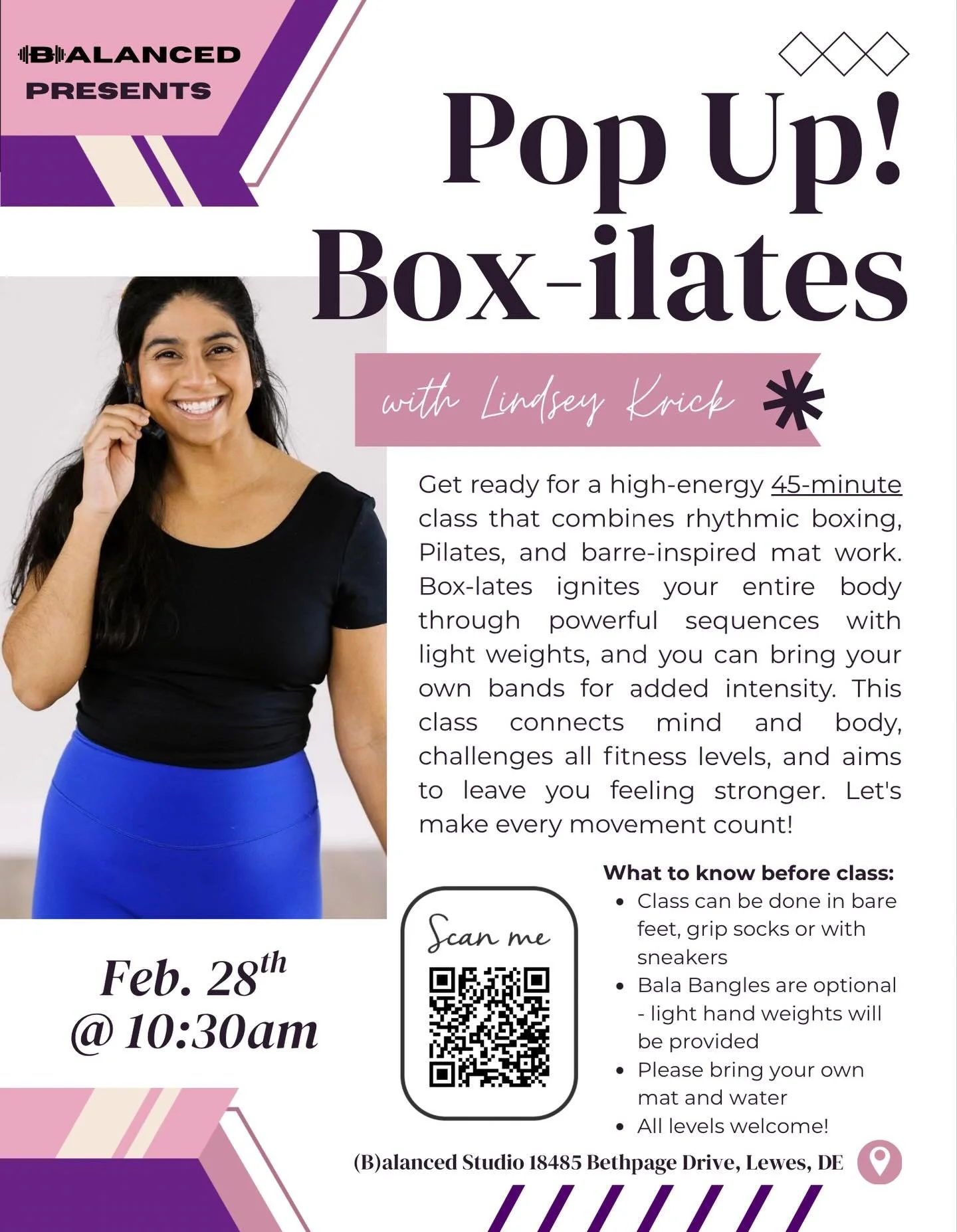 🥊✨ POP UP ALERT ✨🥊
Box-ilates is coming to (B)alanced w/ @withlinds !

This high-energy 45-minute class blends rhythmic boxing, Pilates, and barre-inspired mat work for a full-body burn that leaves you feeling STRONG.

📅 Saturday, Feb 28
⏰ 10:30am