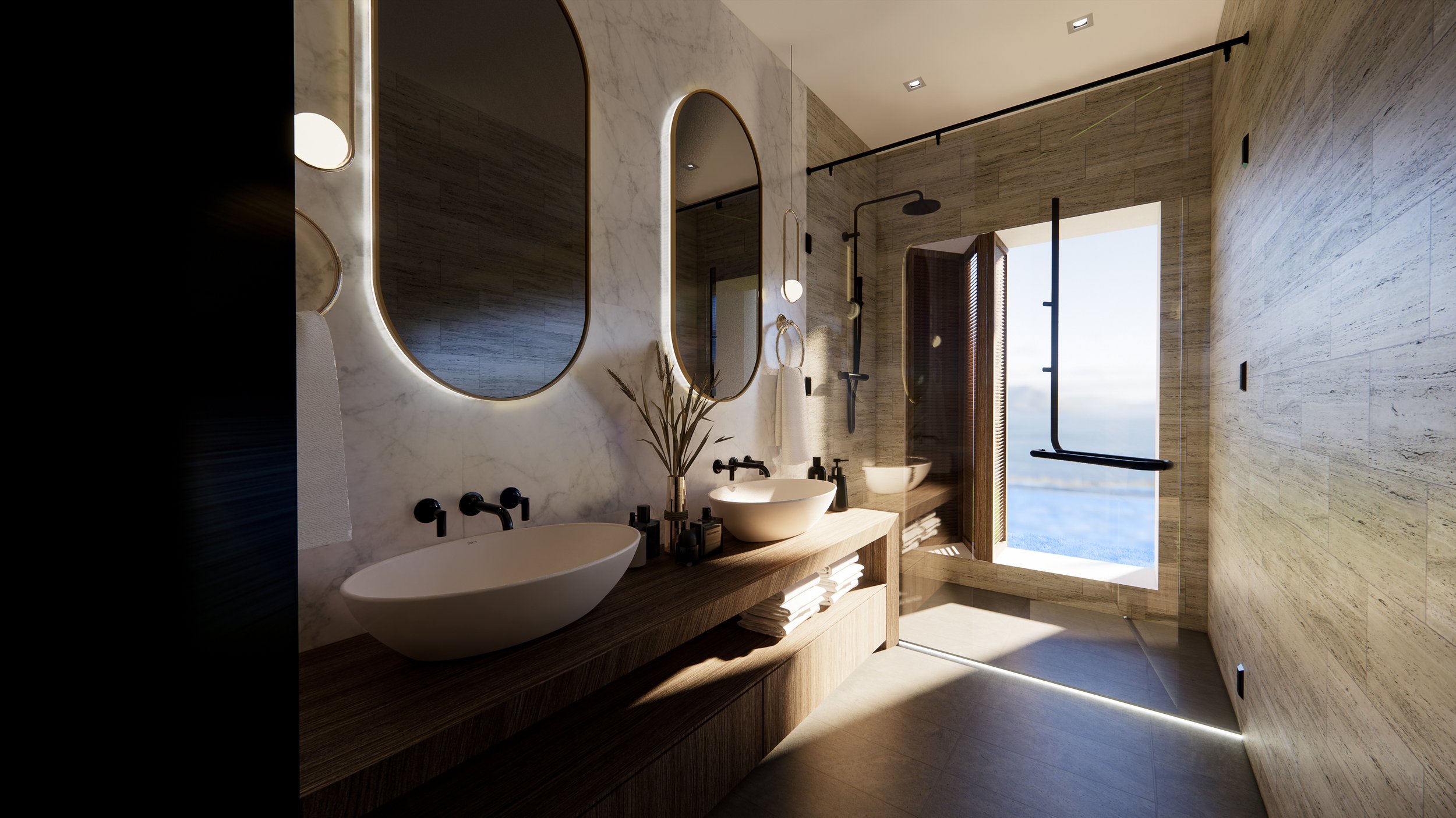 Bathroom with ocean view