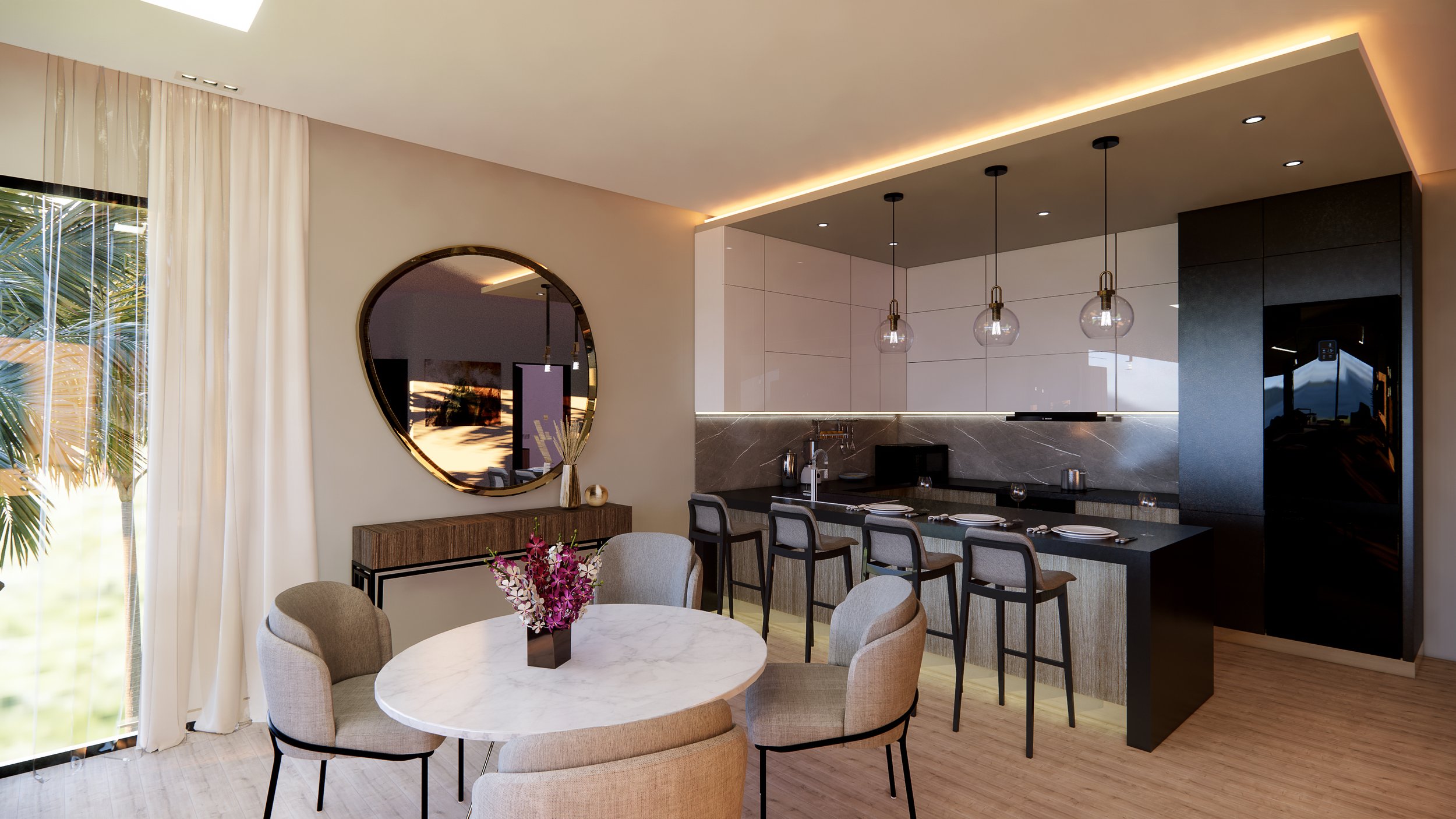 Dining area and kitchen