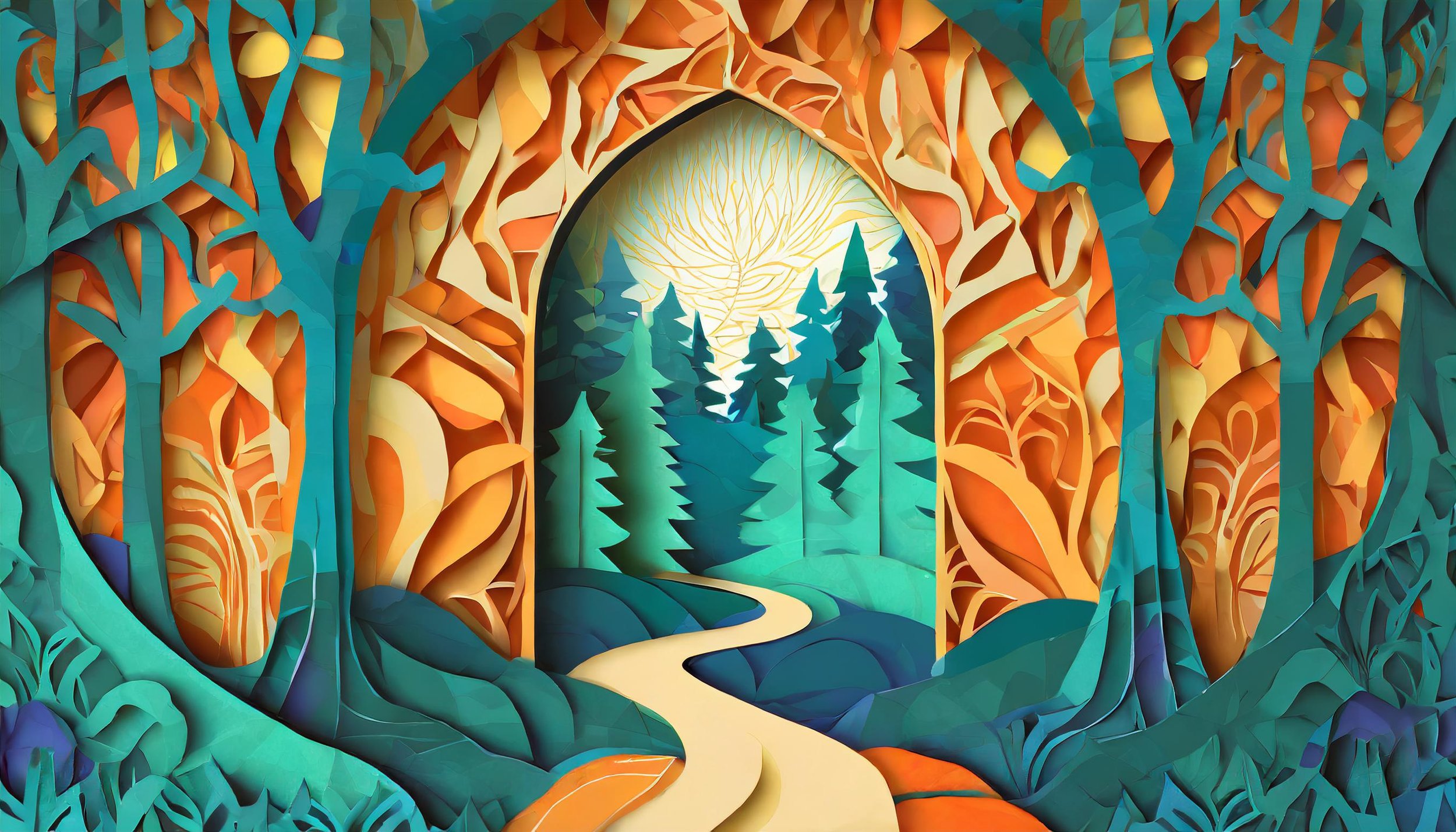 Firefly flat illustration of the entrance to a medieval forest 15205.jpg