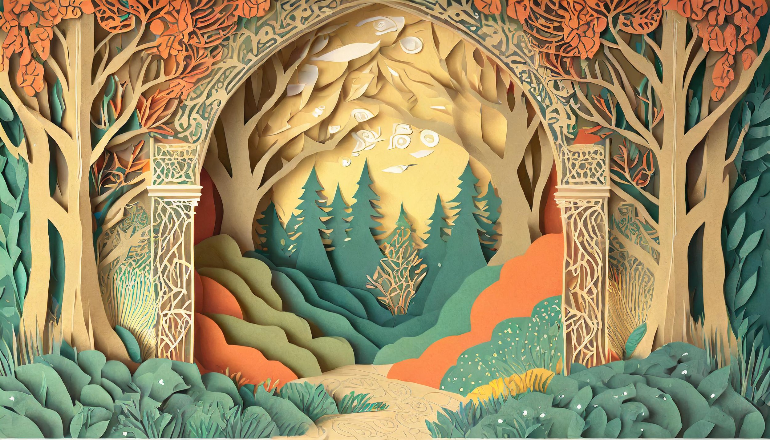 Firefly flat illustration of the entrance to a medieval forest 2736.jpg