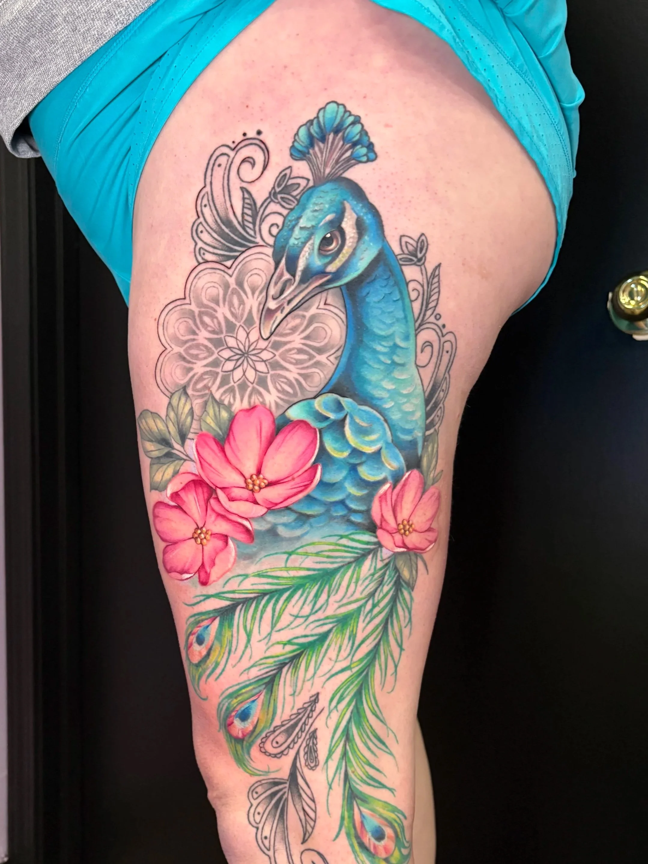 Peacock, Neotrad, Mandala, Louisville Kentucky, Color Tattoos, New Albany Indiana