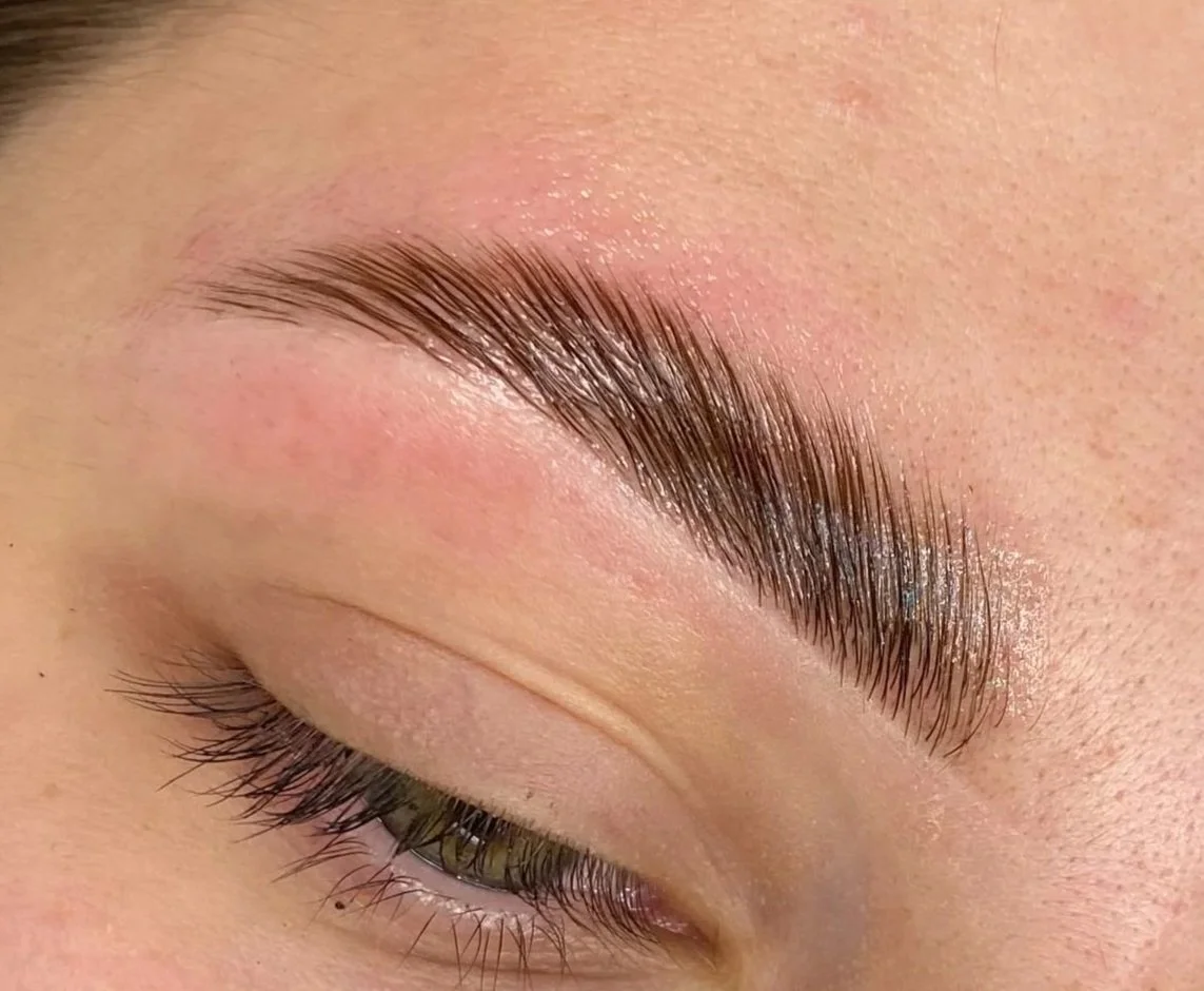 Close-up of a girl after getting a brow lamination, brow thread and hybrid dye colour service done at Face Avenue, in Marion 5043, adelaide, south australia