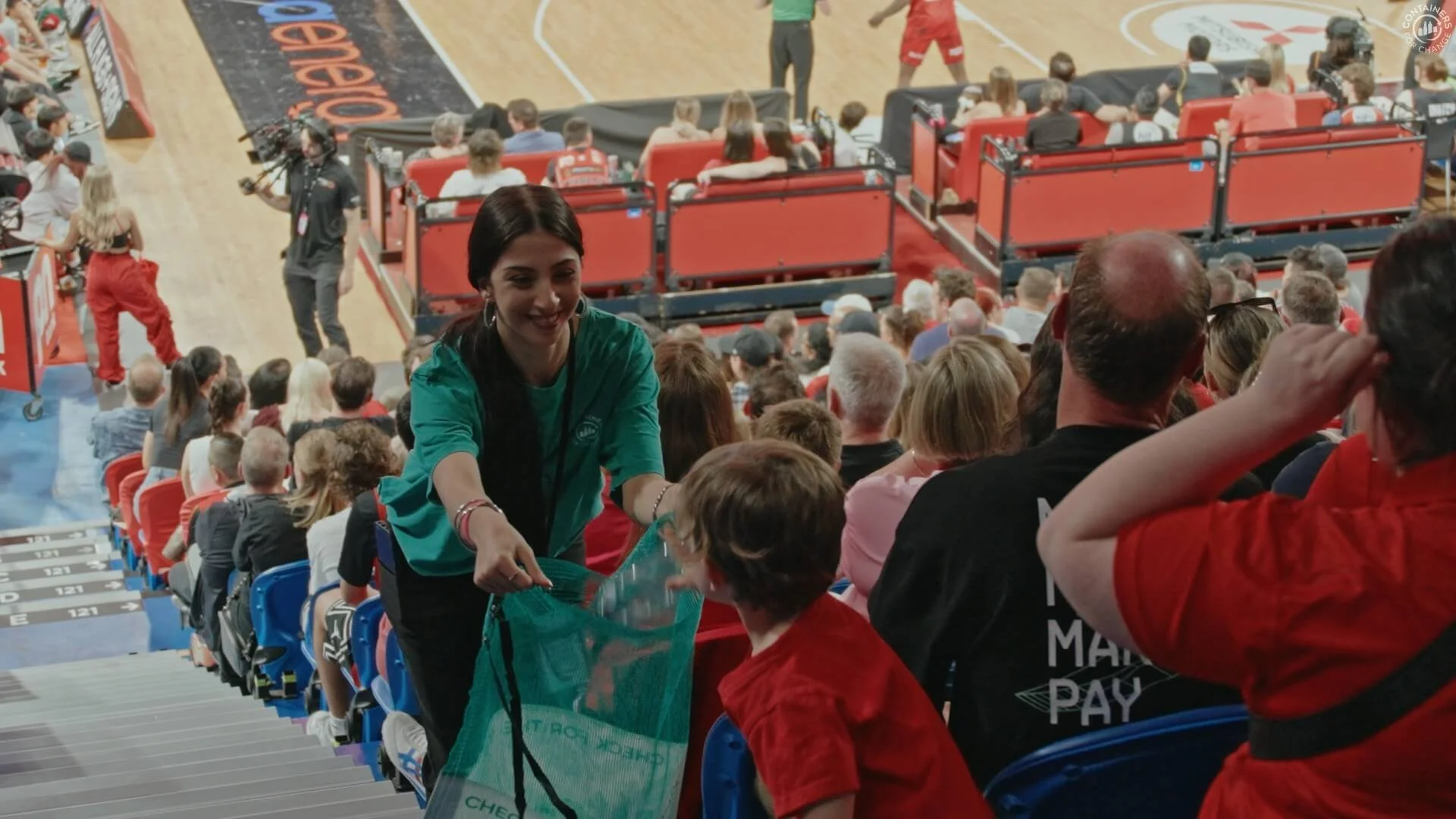 Containers for Change sponsorship activation at Perth Wildcats game