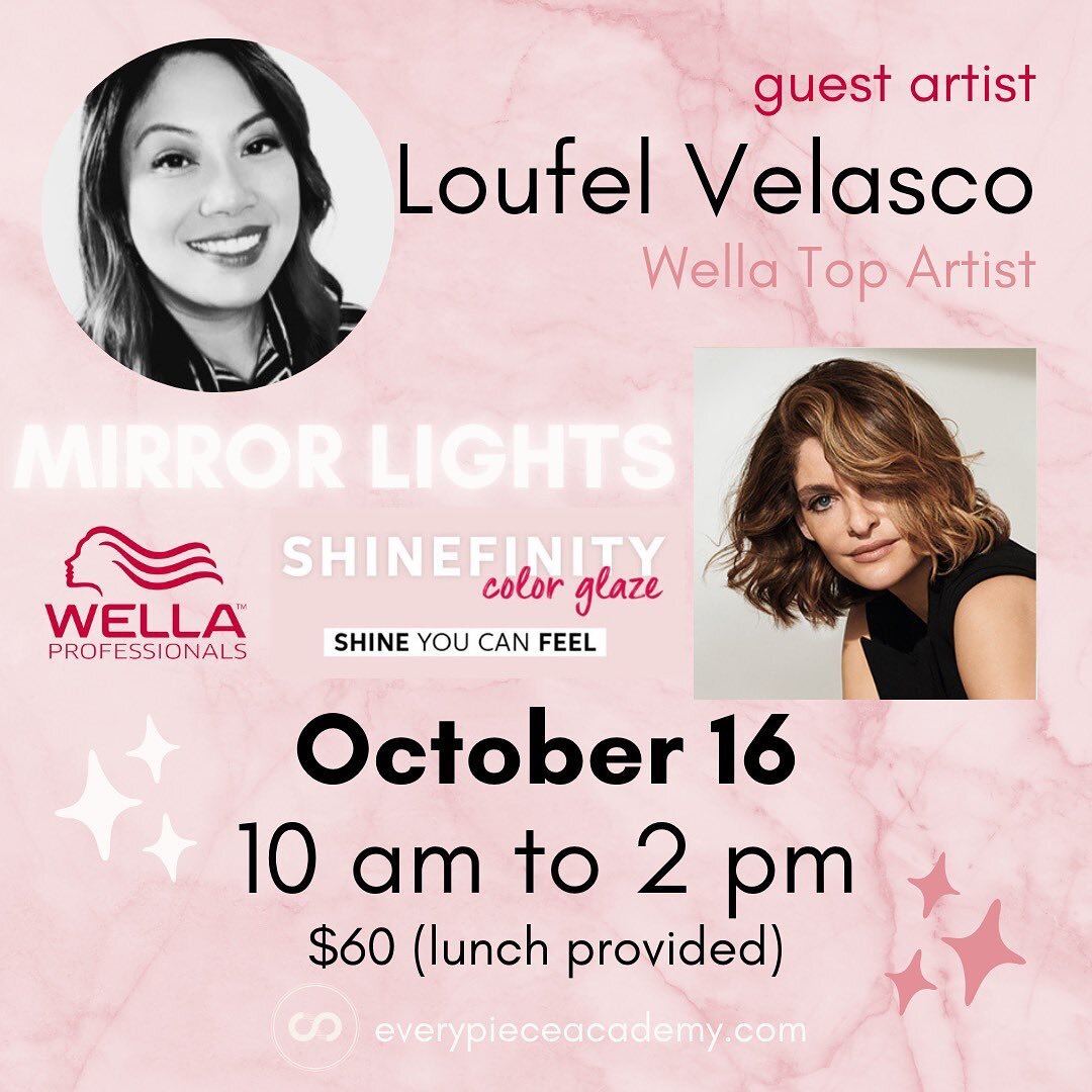 Join us at Every Piece Academy with Wella Top Artist Loufel Velasco for a class on Mirror Lights! ♾✨

Link in bio for tickets ⬅️

Using Wella&rsquo;s latest Shinefinity Color Glaze, we will create highest-definition color with ultra precise and supre