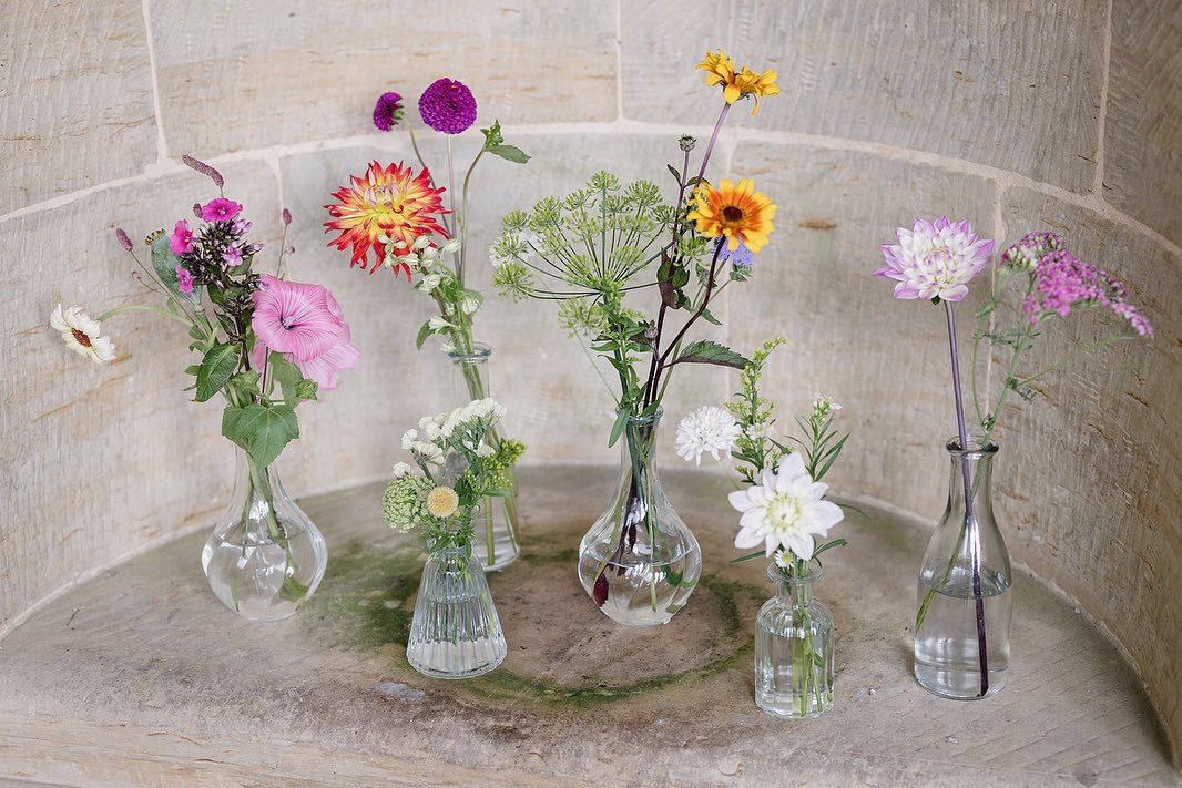 Love a bud vase - a single pop of colour or grouped together in a display like this collection from a summer wildflower wedding at @nymansnt they always bring impact 👌

The loggia at Nymans is a beautiful place to get married and full of little nook