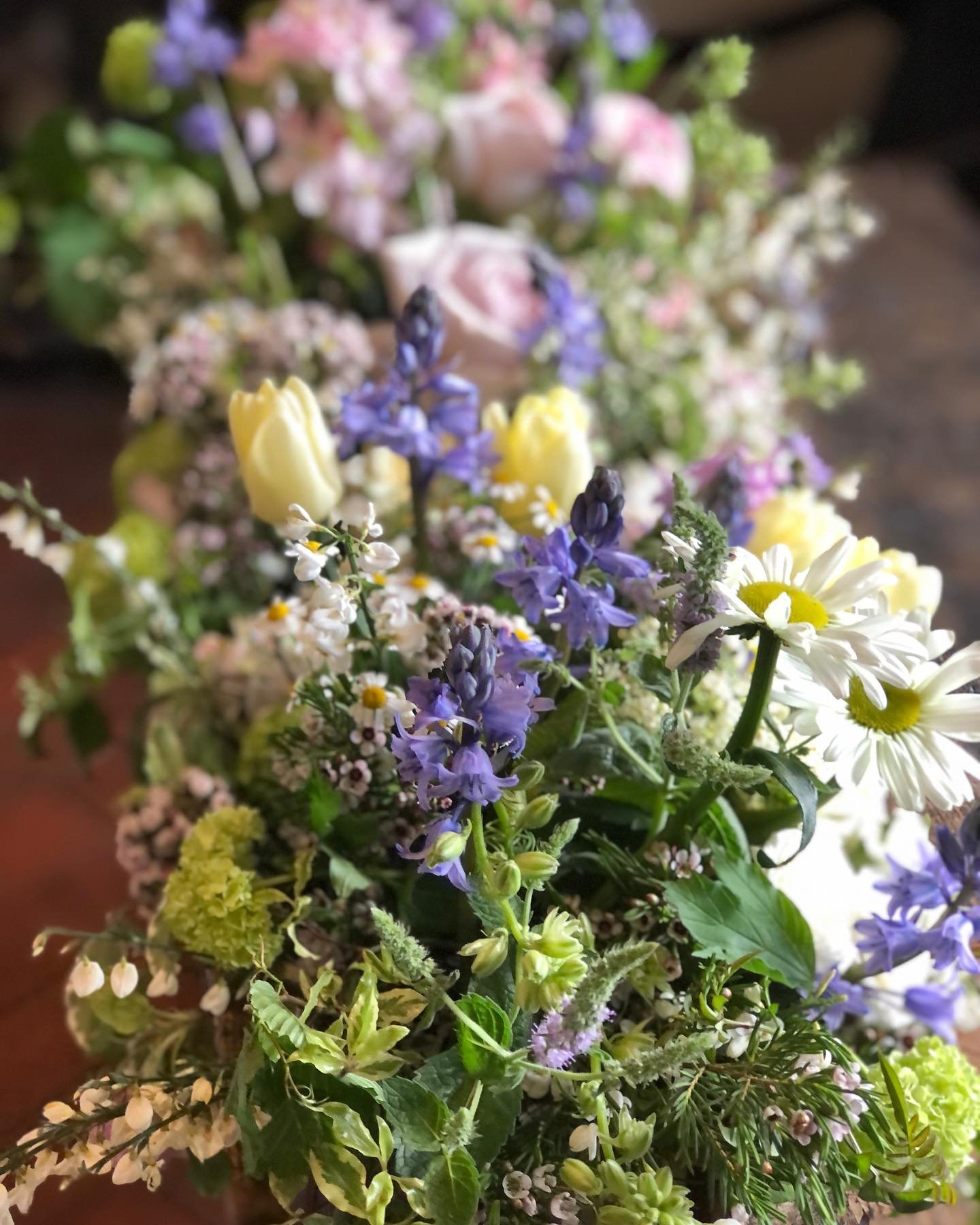 A spring wildflower wedding for R &amp; D yesterday married at #anneofcleves in Lewes. The wildflower element is the colours used (cream, pale pink, lilac and lots of zesty greens) and the flower choices - bluebells, daisies, ranuculus, blossom and h