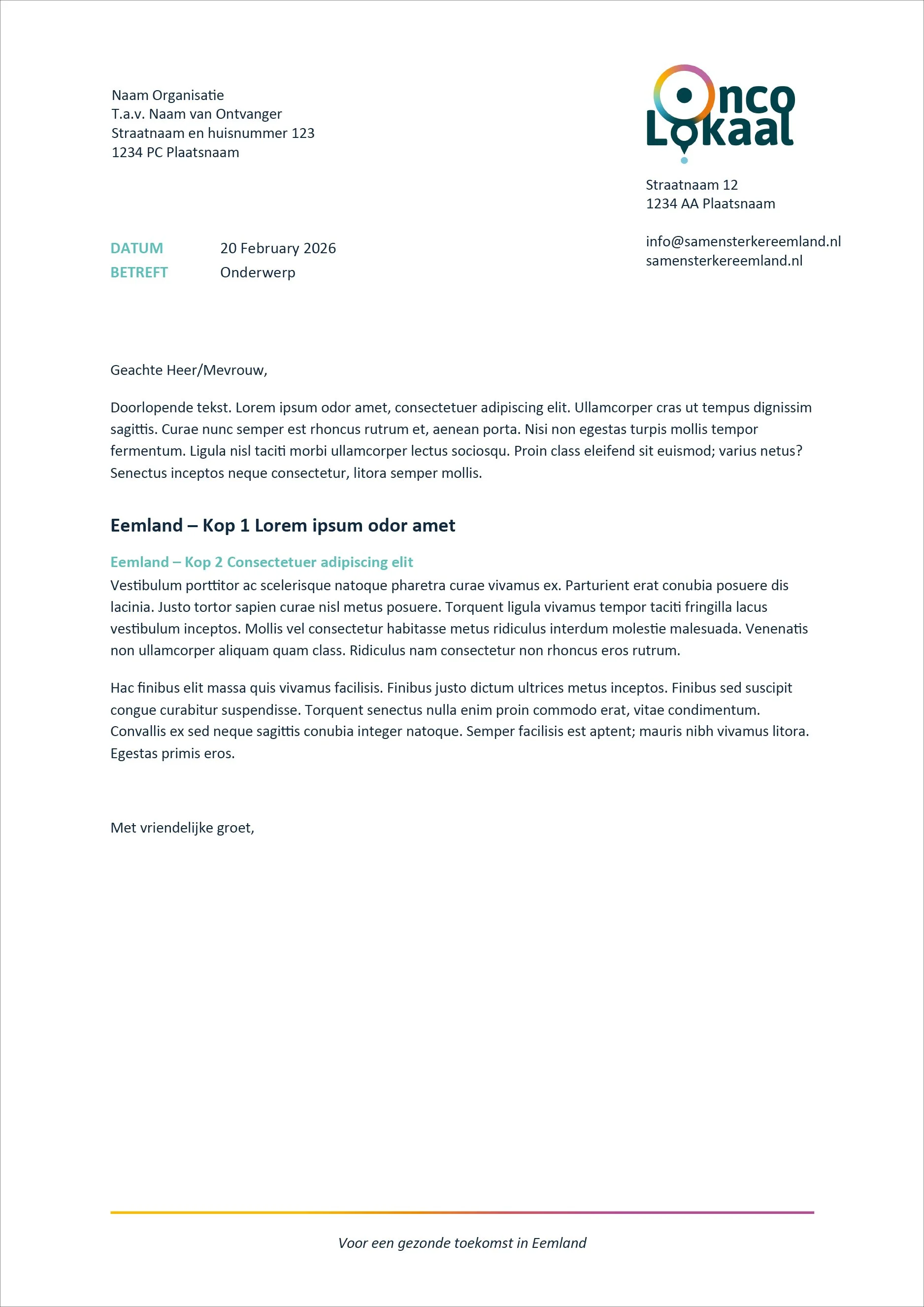Grafiska Huisstijl ontwerp OncoLokaal voorbeeld Briefpapier