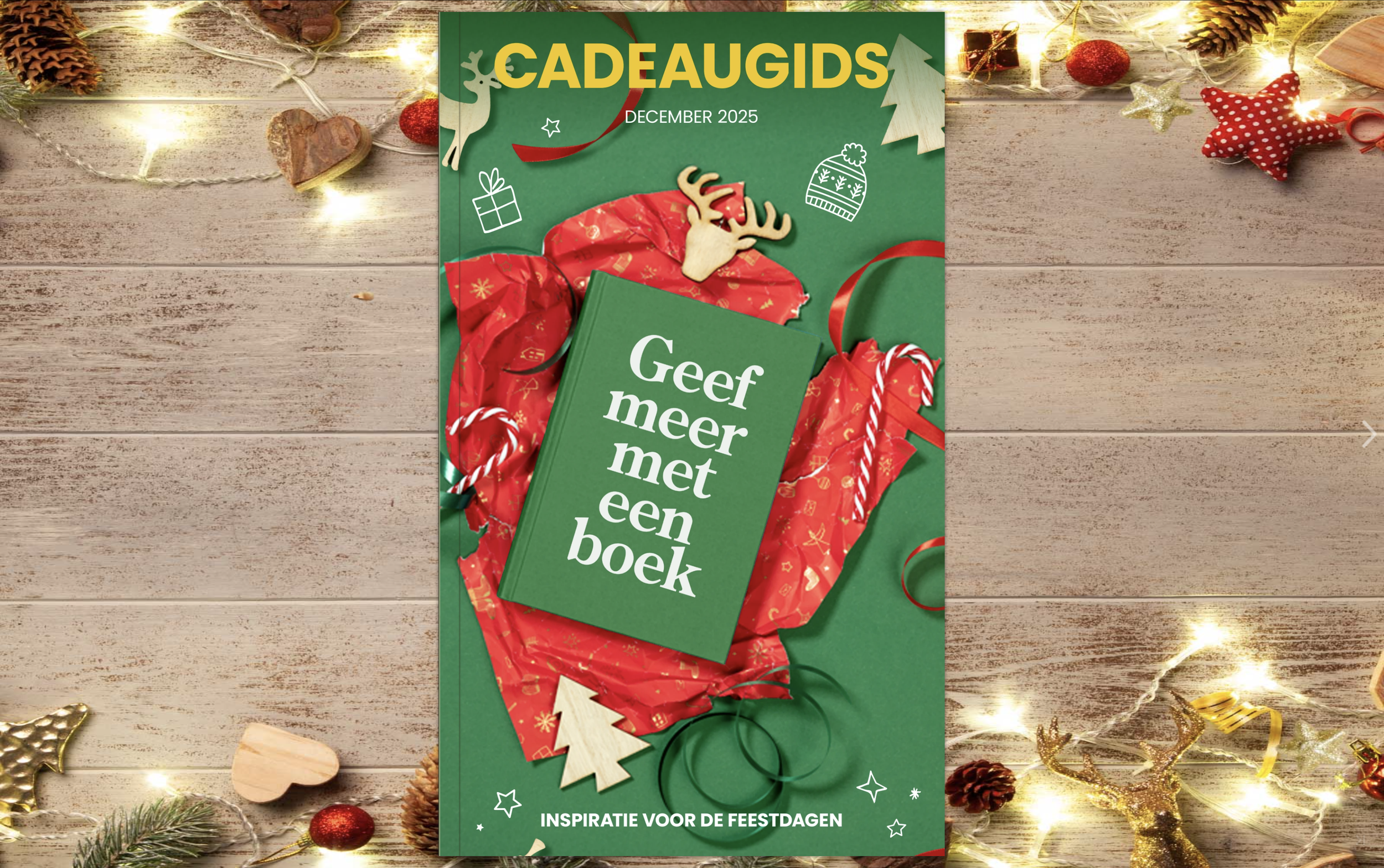 Hebban Cadeaugids Kerst Geef meer met een boek. Pagina met verschillende boeken. Ontwerp Grafiska 
