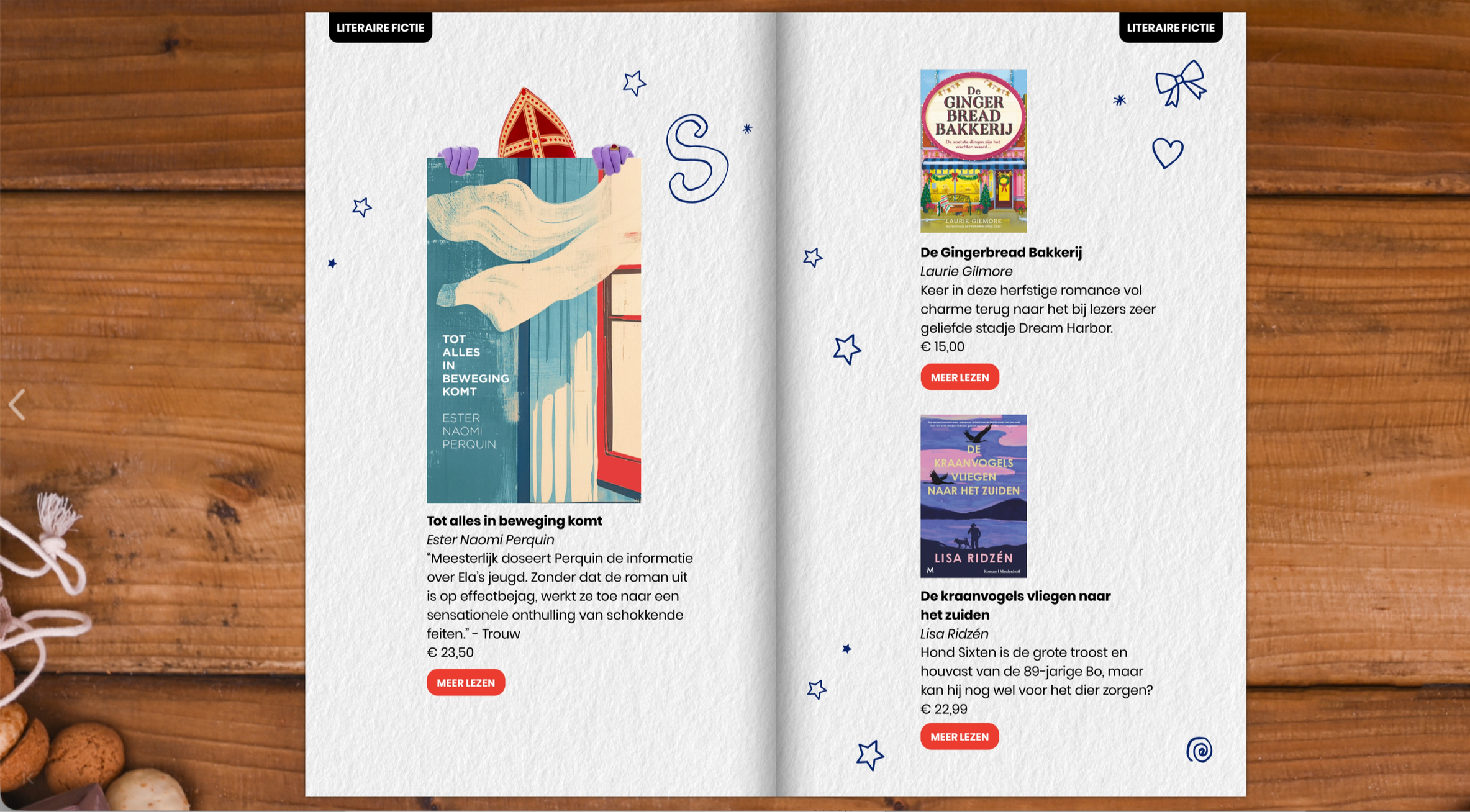 Hebban Cadeaugids Sinterklaas Geef meer met een boek. Pagina met verschillende boeken. Ontwerp Grafiska 