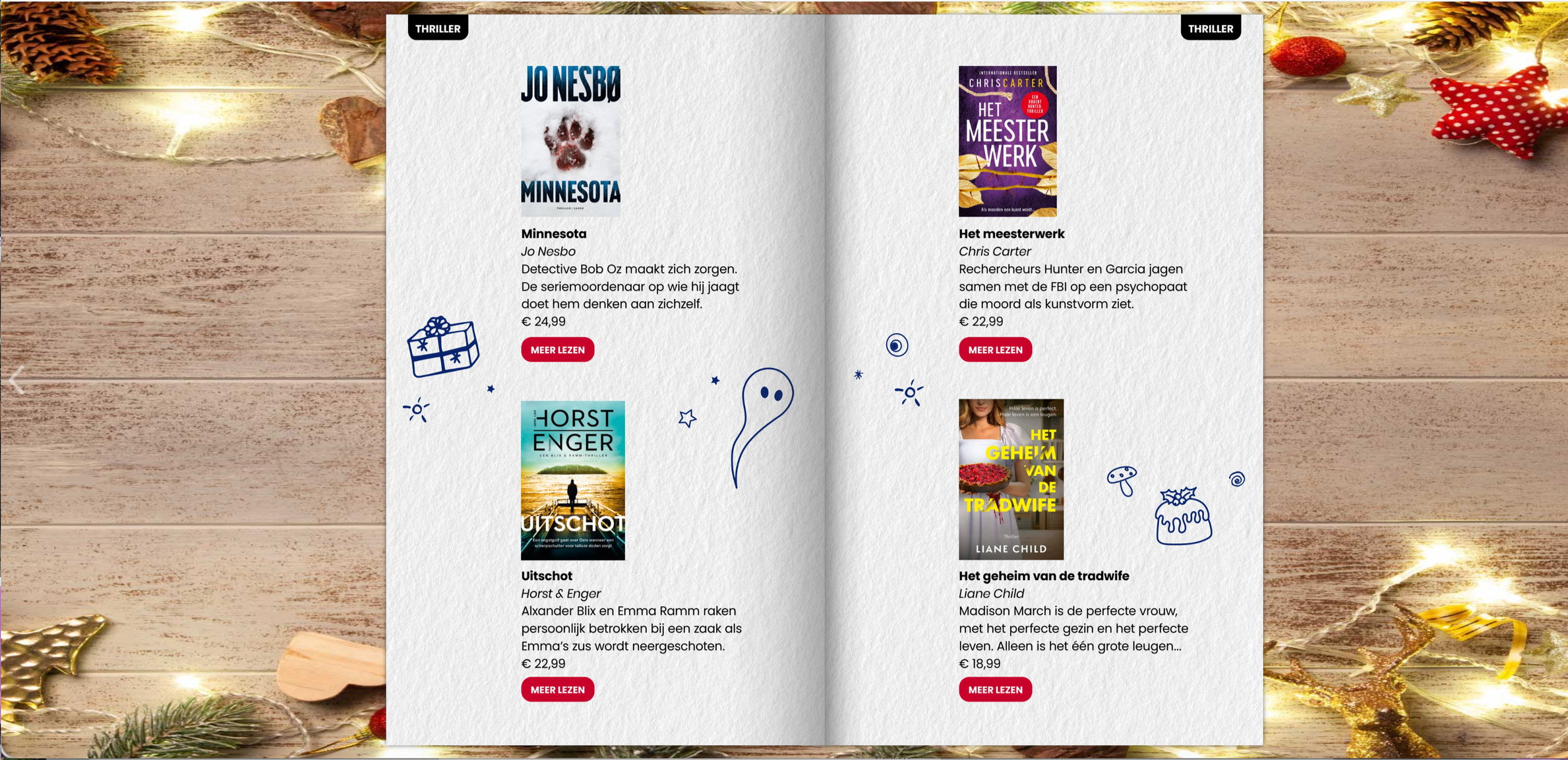 Hebban Cadeaugids Kerst Geef meer met een boek. Pagina met verschillende boeken. Ontwerp Grafiska 