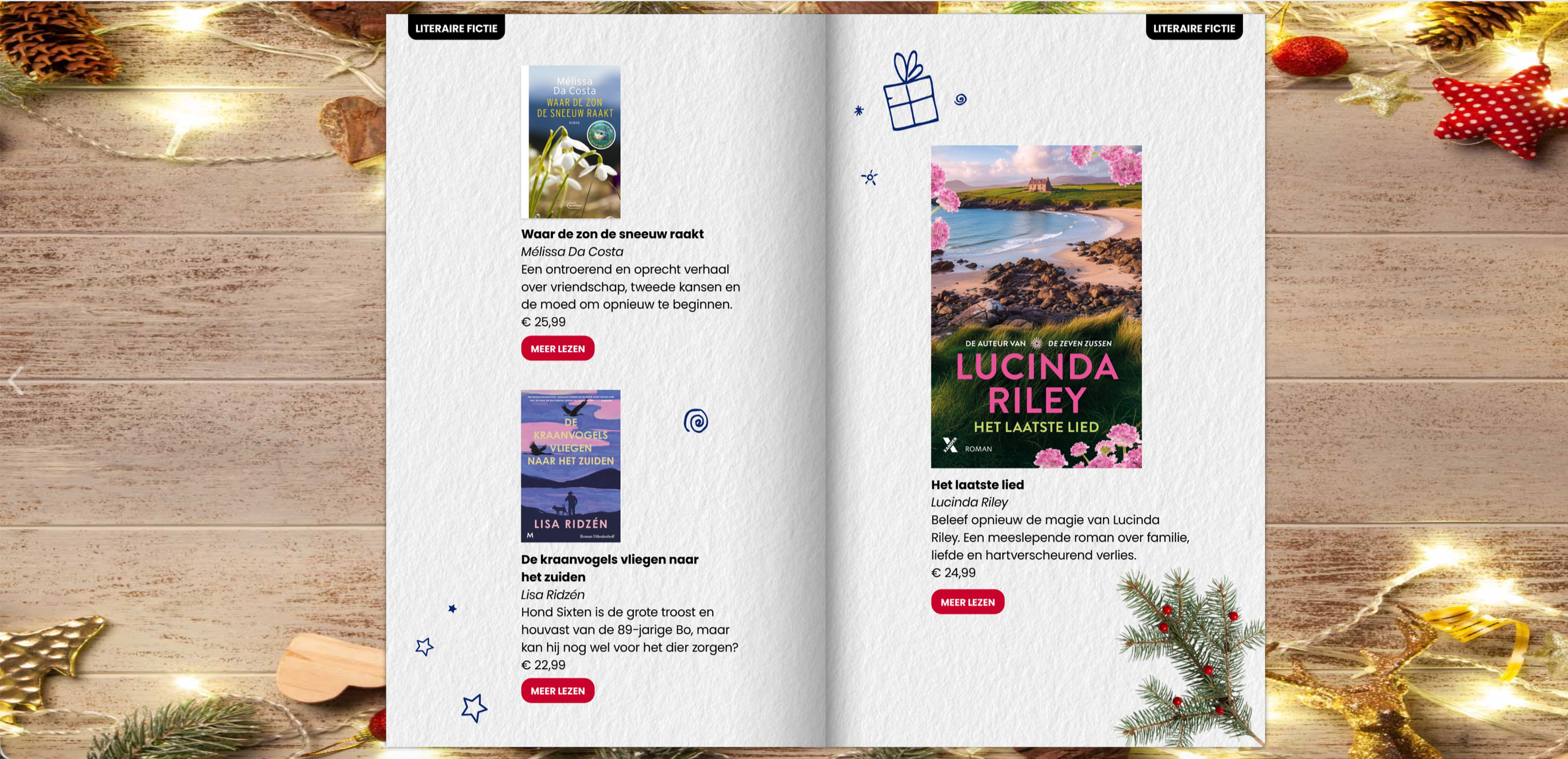 Hebban Cadeaugids Kerst Geef meer met een boek. Pagina met verschillende boeken. Ontwerp Grafiska 