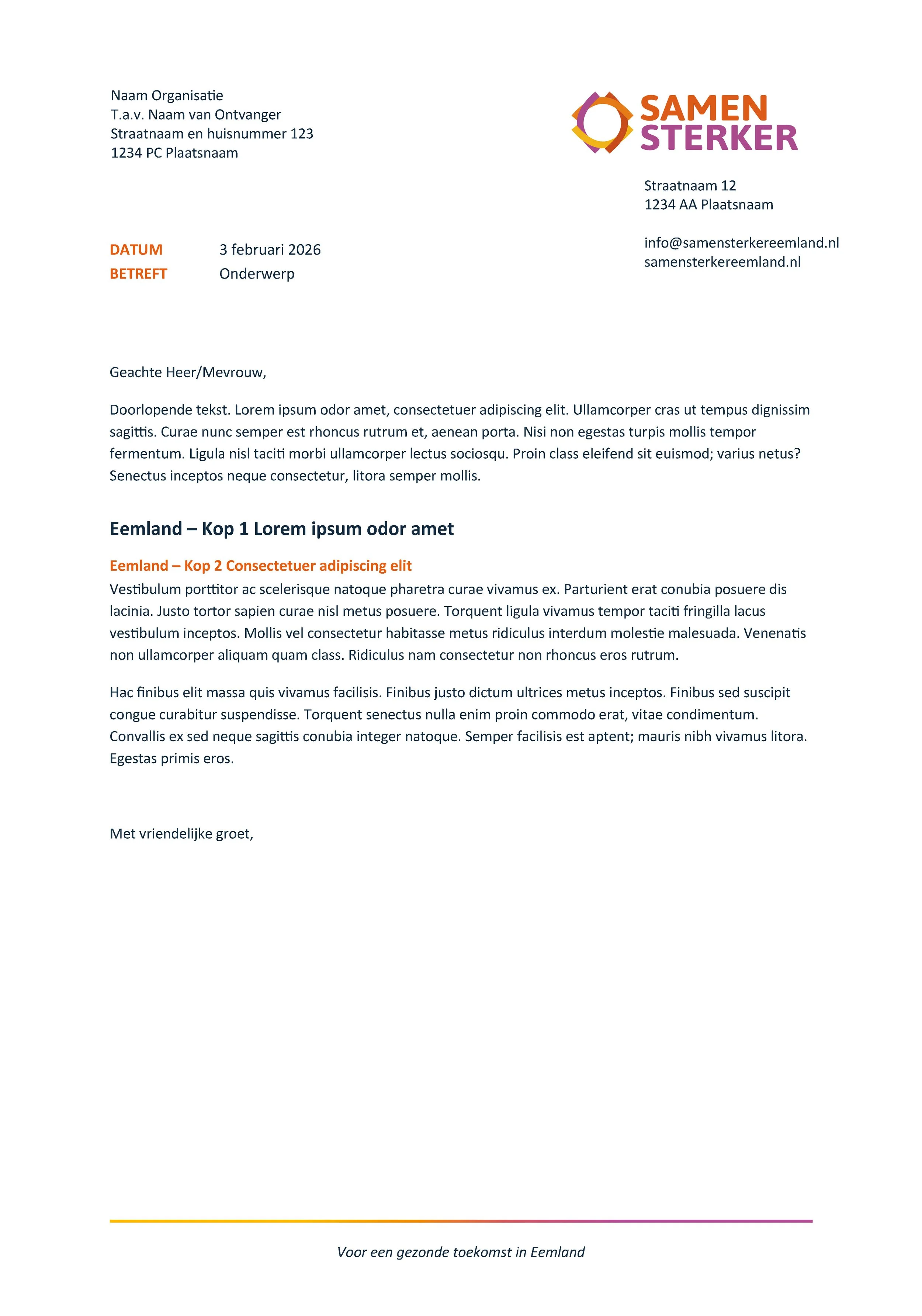 Samen Sterk Eemland basissjabloon word document