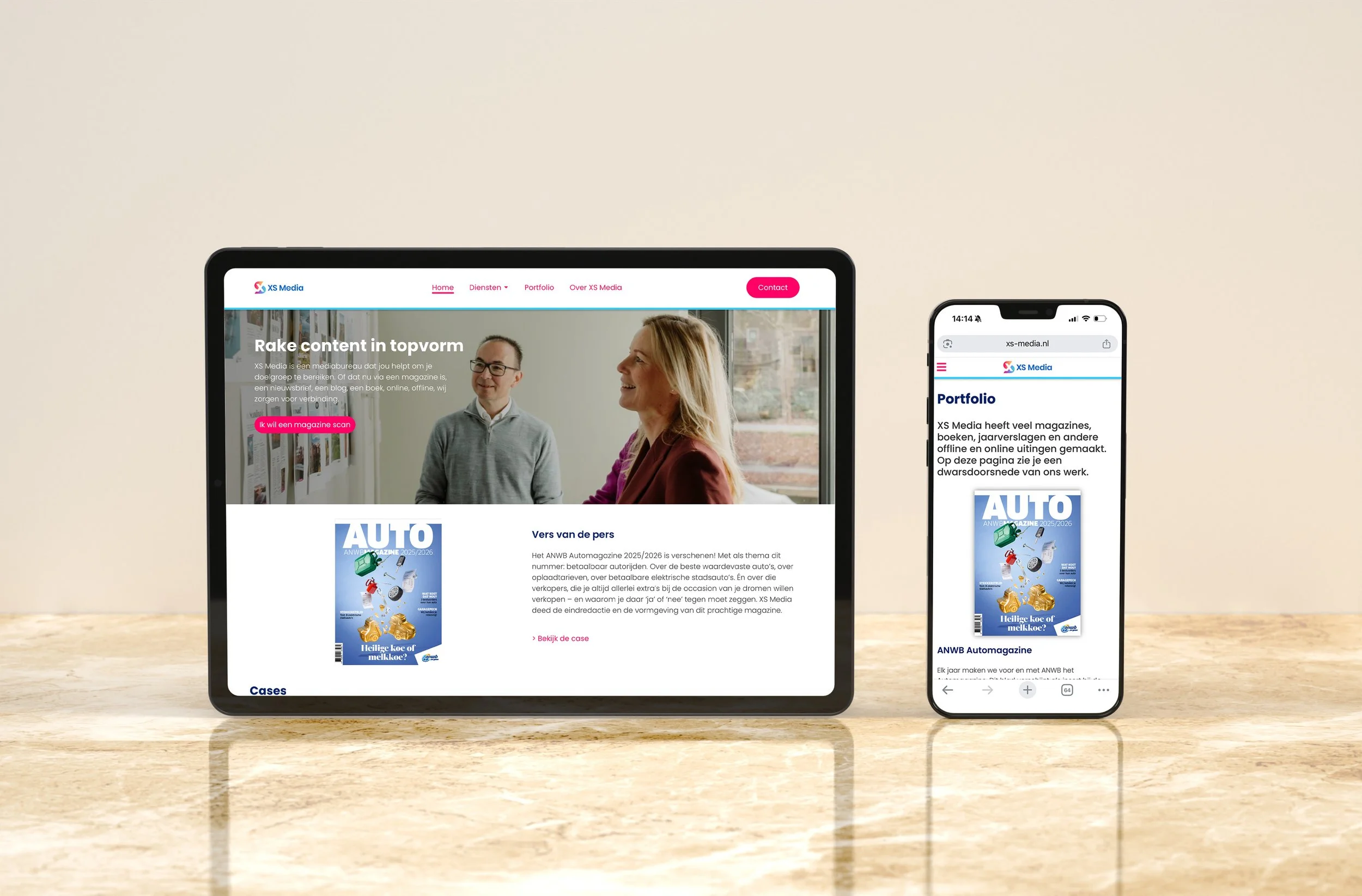 Grafiska webdesign website XS Media tablet en mobiele versie