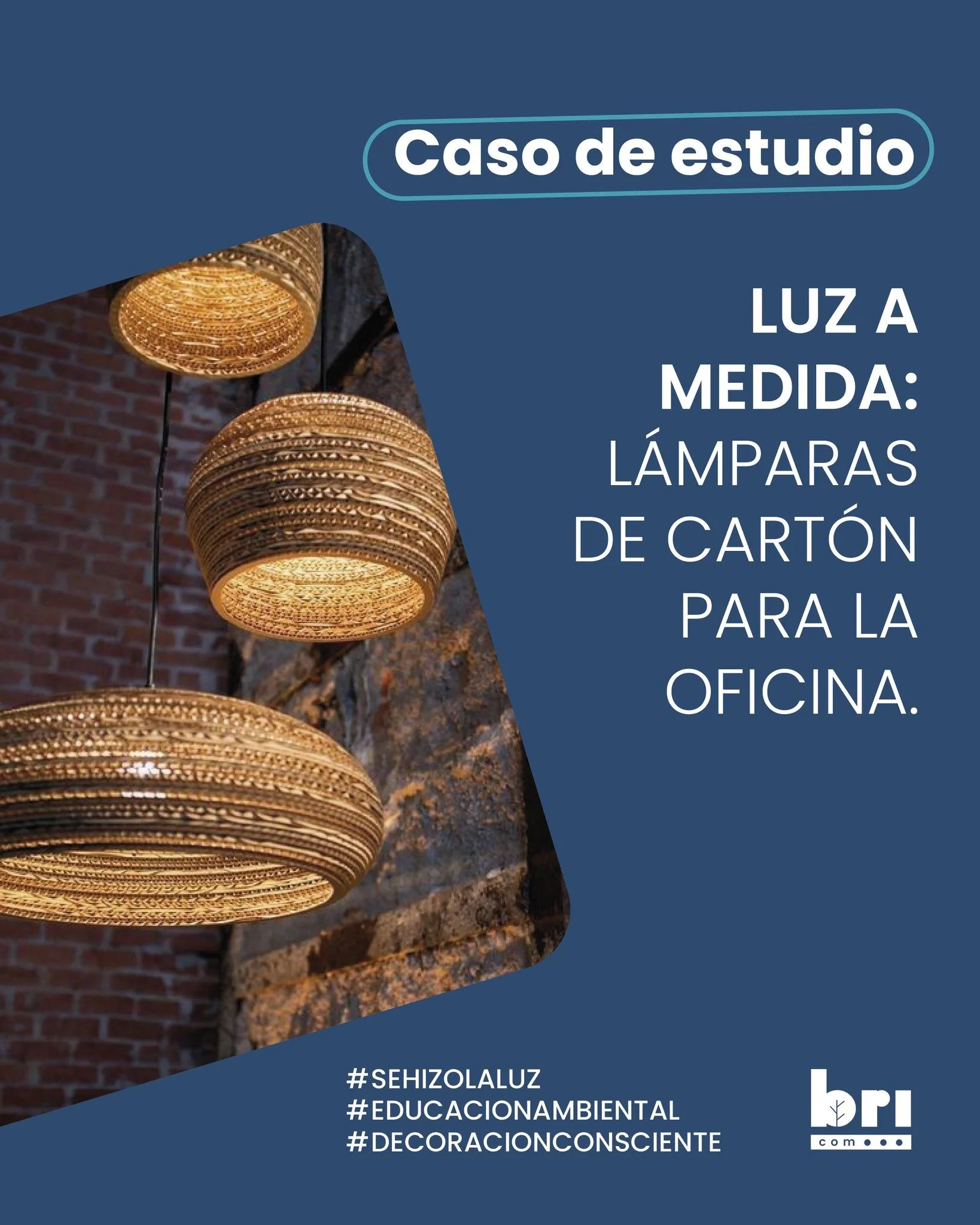 En Bricom hemos creado una l&aacute;mpara a medida con cart&oacute;n reciclado y dise&ntilde;o propio.

Un proyecto que combina sostenibilidad y creatividad, transformando un material sencillo en una pieza funcional y con identidad. Apostamos por el 