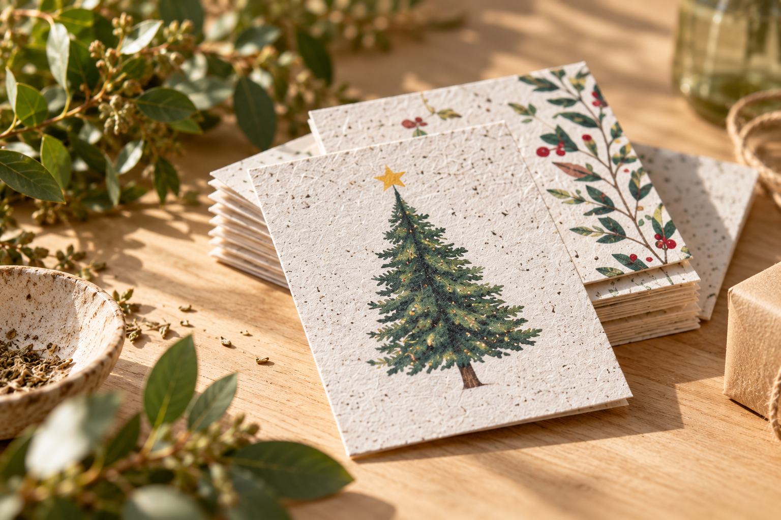 Tarjetas navideñas ecológicas artesanales.png