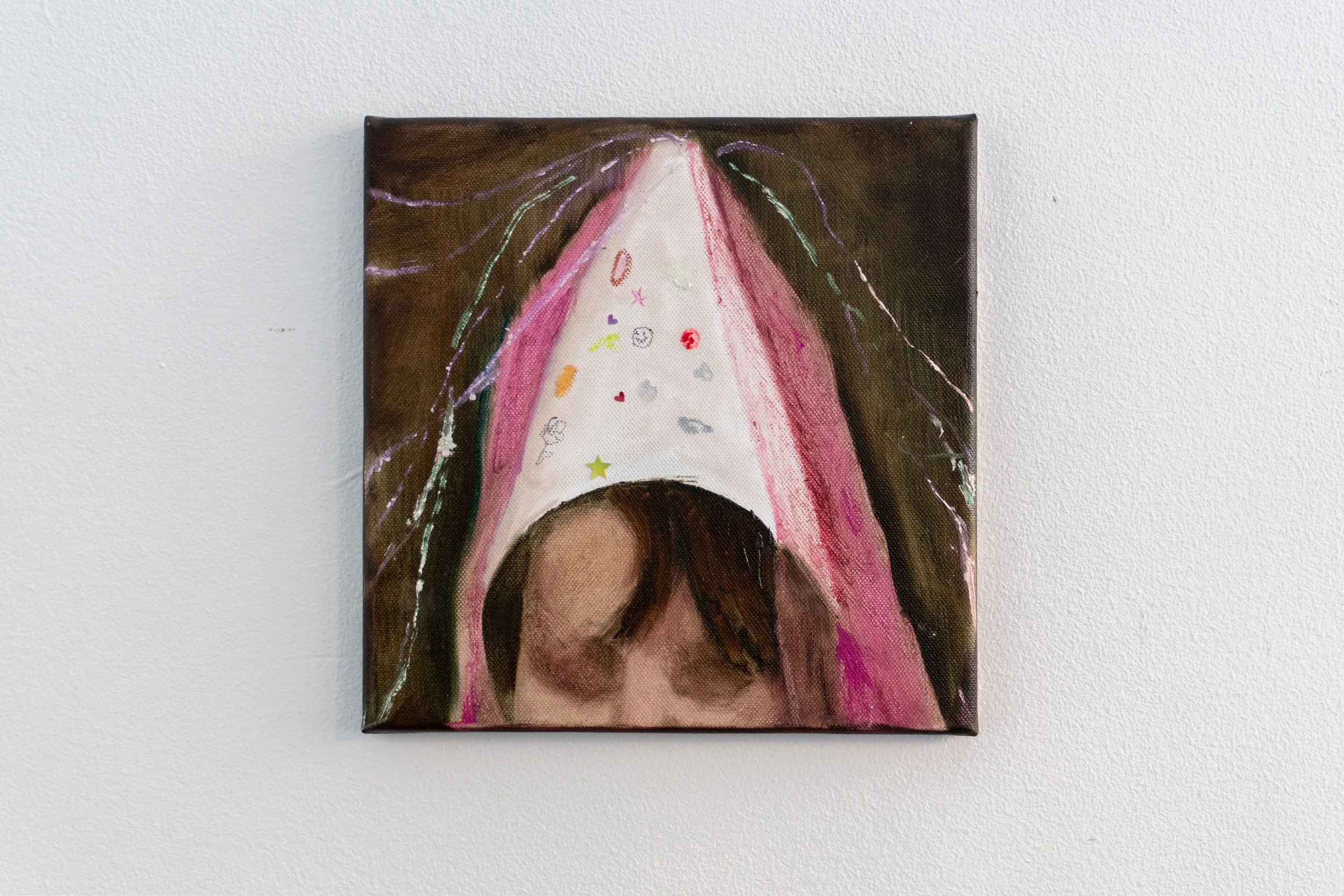 Partyprinsessa 1.
Oil, stickers and glitter marker on canvas