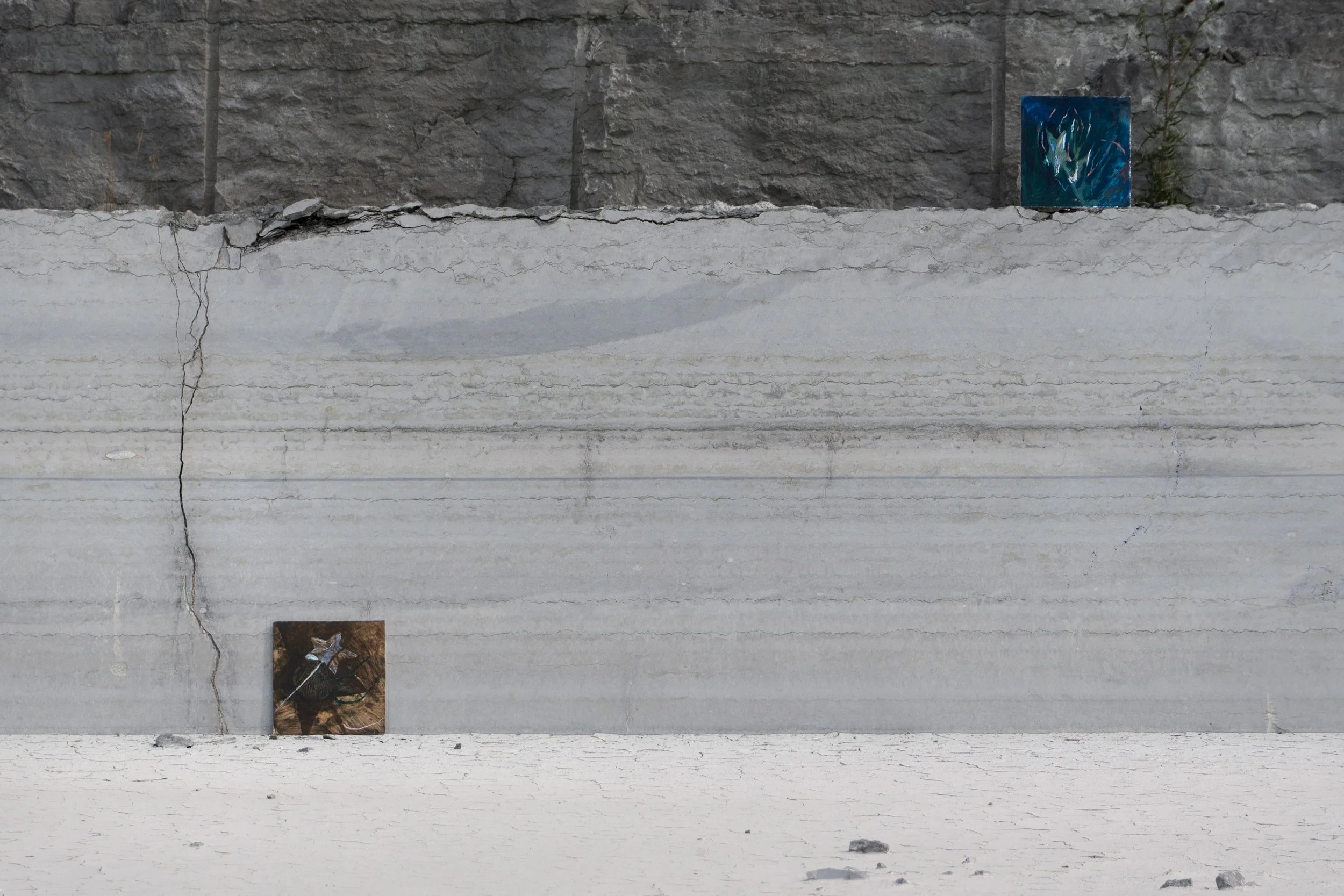 Stroke of a Spell (I and II). 
Oil and oil stick on panel. 
Painted in 2024, installation photo 2026. 