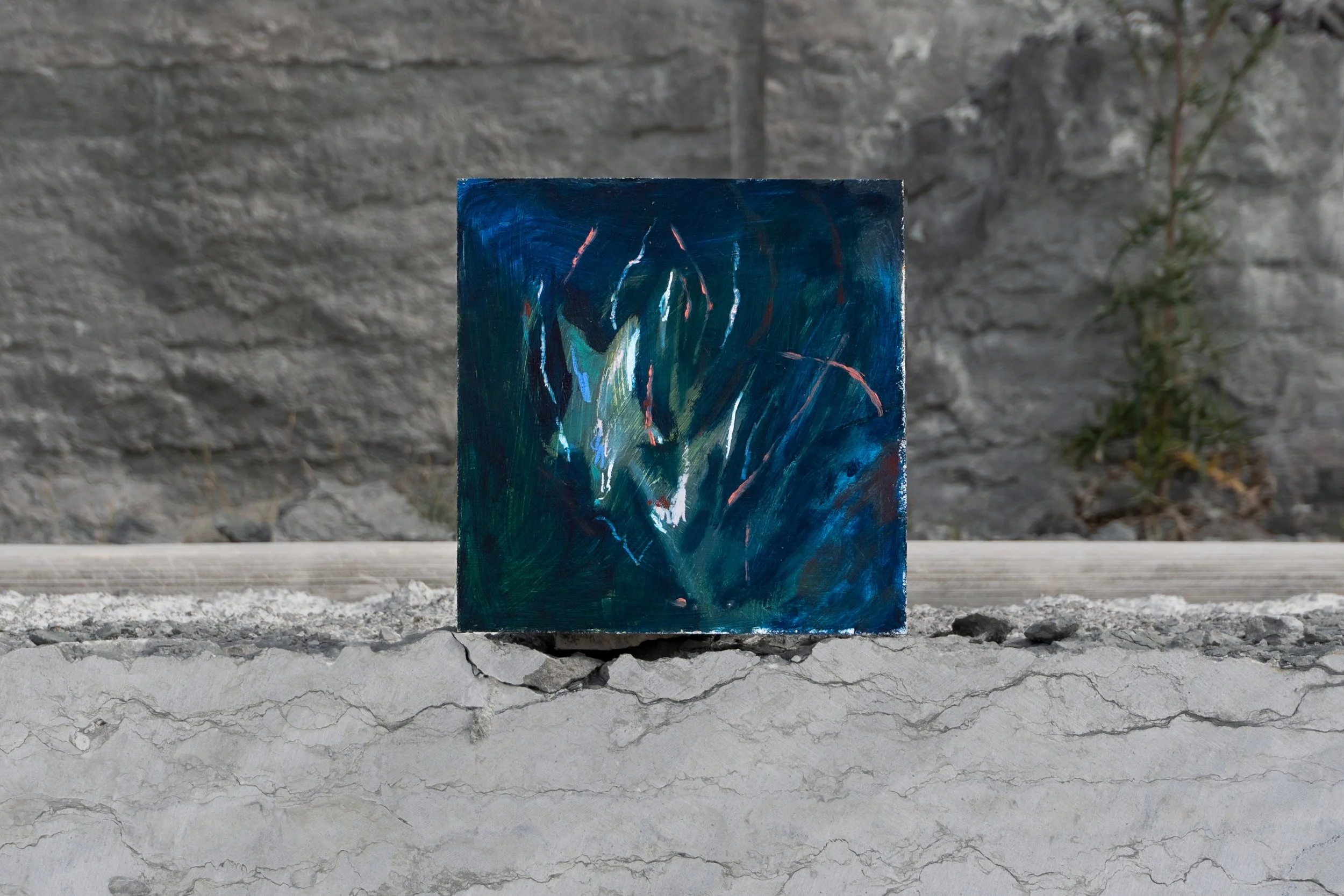 Stroke of a Spell (II).
Oil and oil stick on panel. 
Painted in 2024, installation photo 2026. 