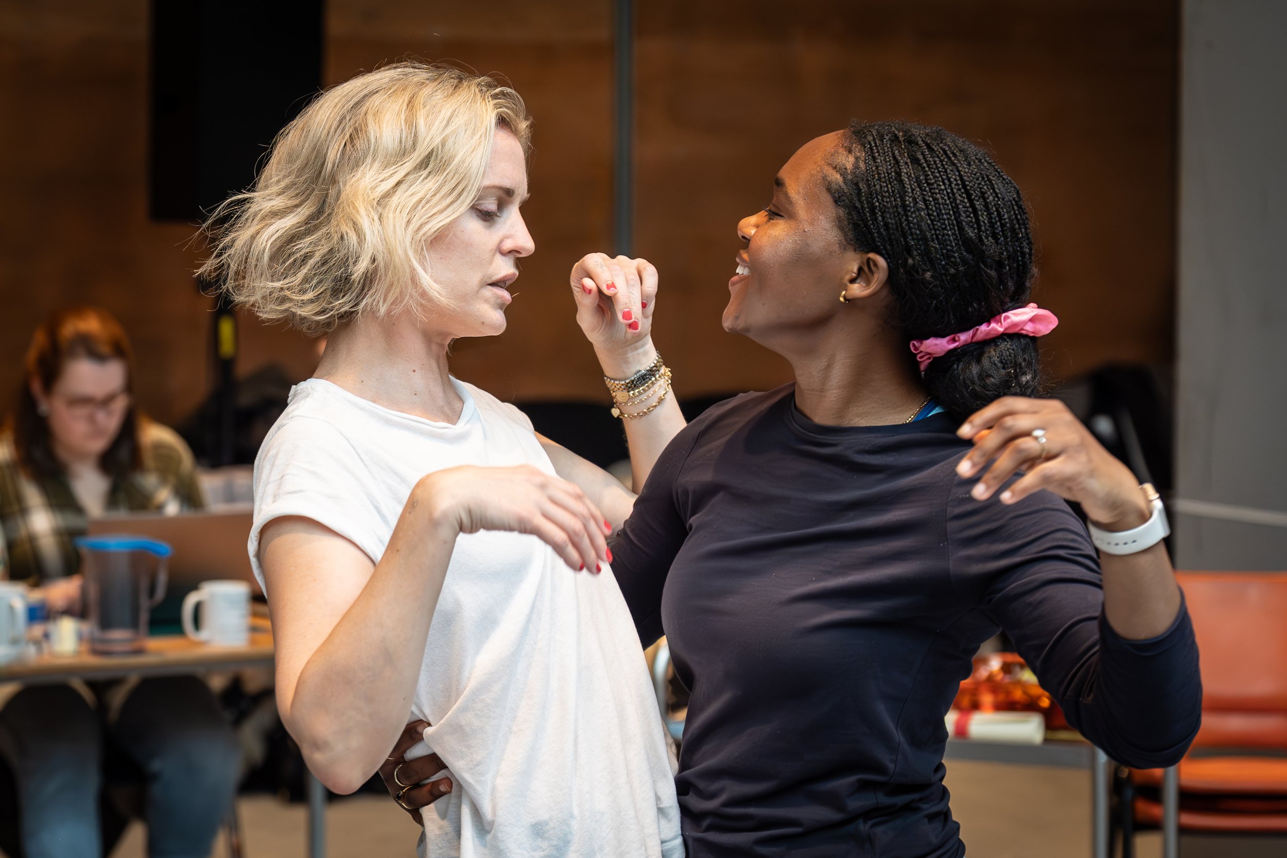 Denise Gough and Ayọ̀ Owóyẹmi-Peters in rehearsals for People, Places & Things in the West End. Credit Marc Brenner. -721.jpg