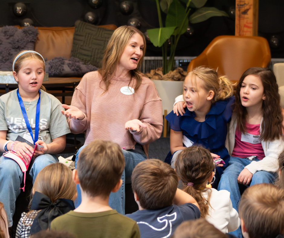 Heather teaching the kids a Bible story