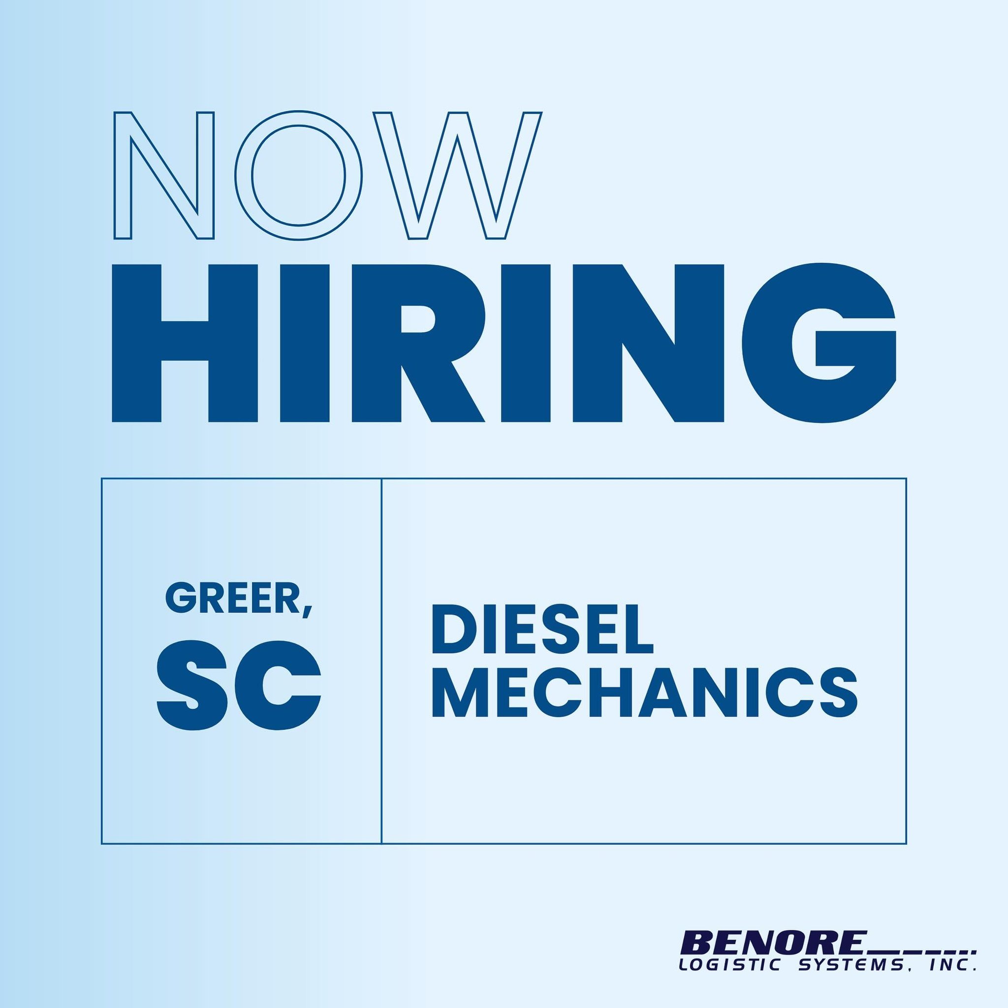 Join our Maintenance Team in Greer, South Carolina! 🛠️ 

As a Diesel Technician, you&rsquo;ll keep our truck fleet running smoothly and safely on the road. Enjoy perks like a $2,500 sign-on bonus, competitive pay (up to $40/hour), flexible schedules