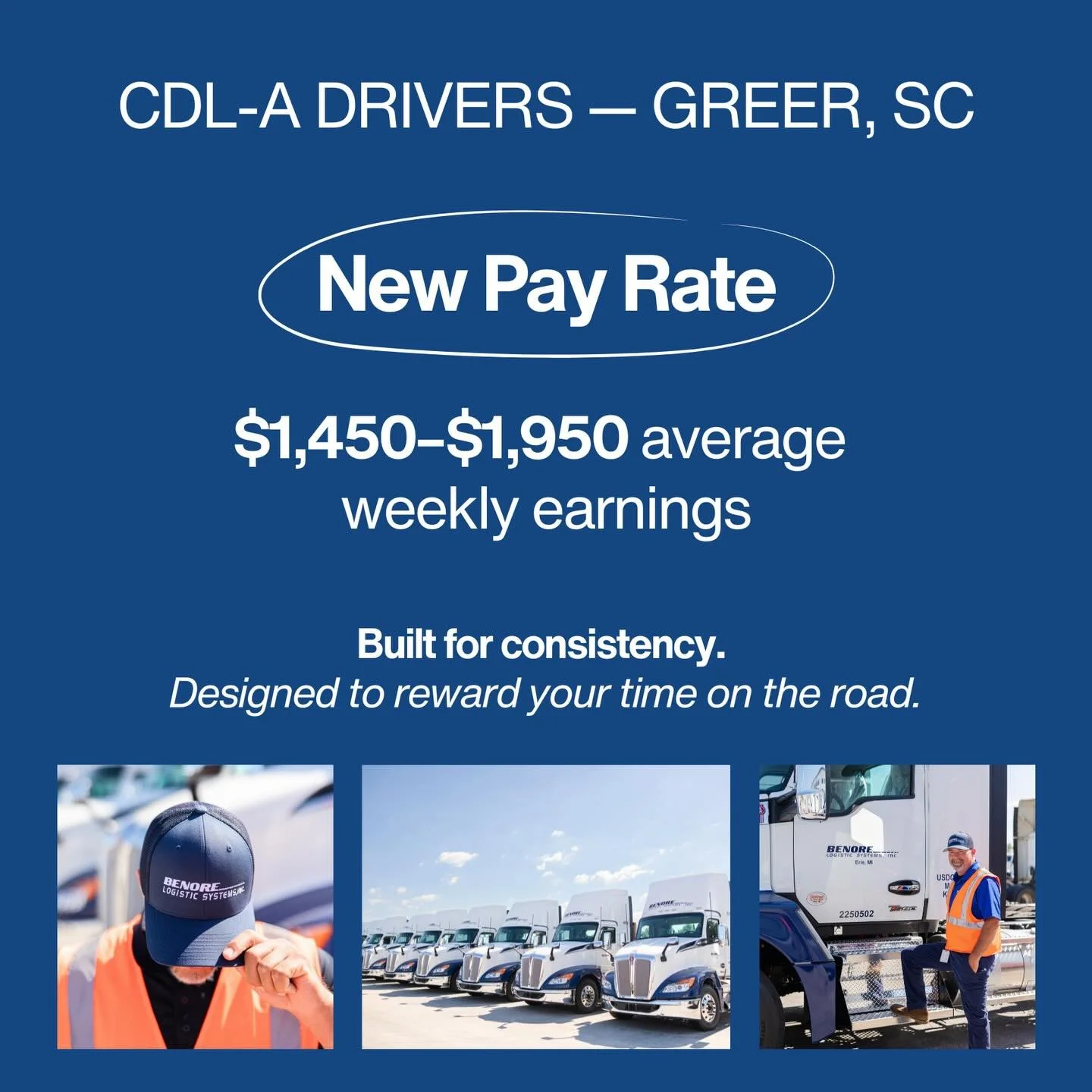 NEW PAY RATE FOR CDL-A DRIVERS | GREER, SC 

Earn $1,450&ndash;$1,950+ weekly. Home daily. No-touch freight.

Built for consistency. Real schedules. Pay that holds up week to week.
&bull; $25/hr A Shift | $27/hr B Shift (all-in rate) &bull; Weekend p