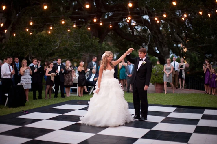 Black and white dance floor rental for a wedding