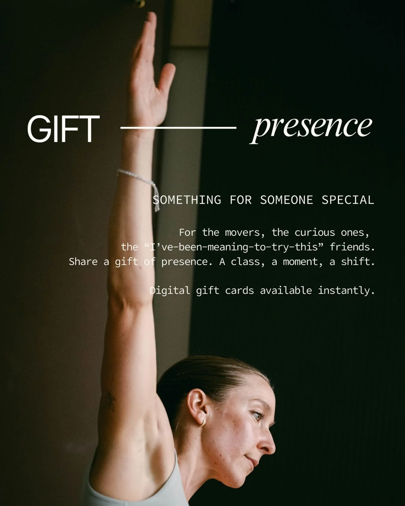 something for someone special 🎀

For the movers, the curious ones, the &ldquo;I&rsquo;ve-been-meaning-to-try-this&rdquo; friends. 

Share a gift of presence. A class, a moment, a shift. Available instantly, wherever you are 💌