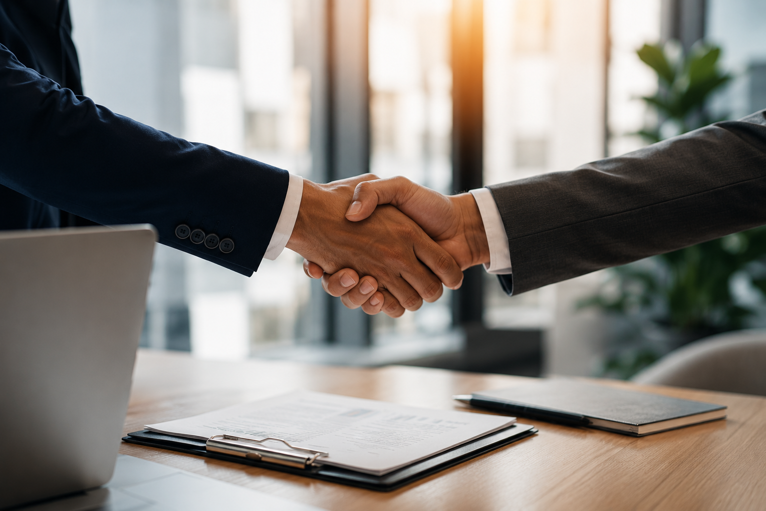 Lending partners shaking hands after reaching a financing agreement.