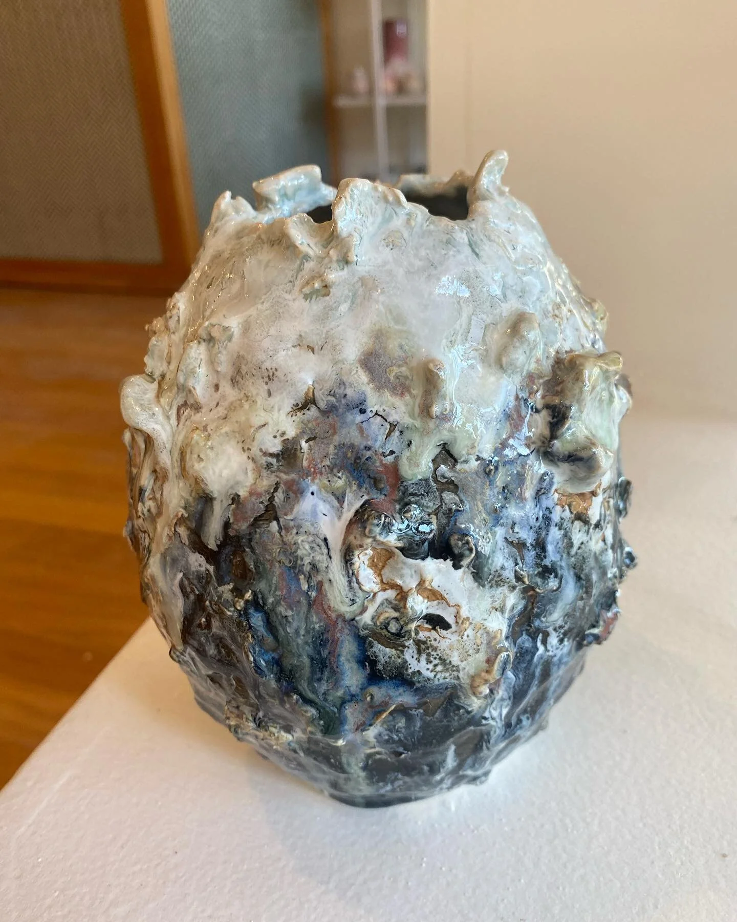 Our student work is getting serious! This vase was unloaded from the kiln last night and we can’t get enough of it.