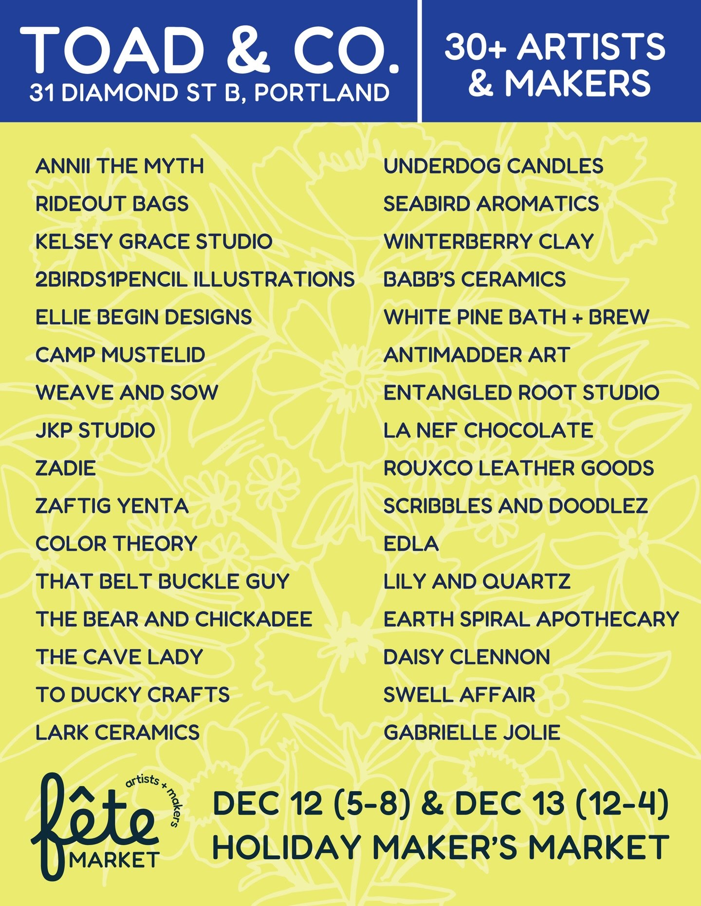 Toad & Co's Annual Holiday Féte Market