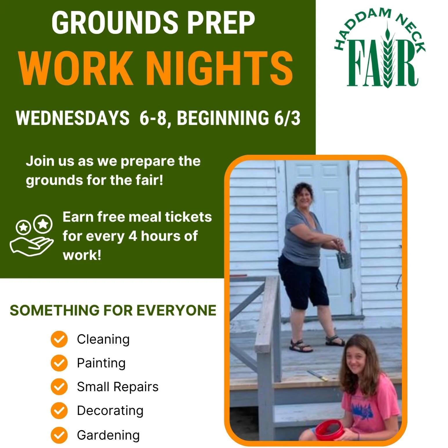 🌟 It&rsquo;s time to get the fairgrounds ready for another great Haddam Neck Fair season, and we need YOUR help! 🌟

Join us for our weekly Grounds Prep Work Nights beginning Wednesday, June 3, from 6&ndash;8 PM at the fairgrounds.

There&rsquo;s so