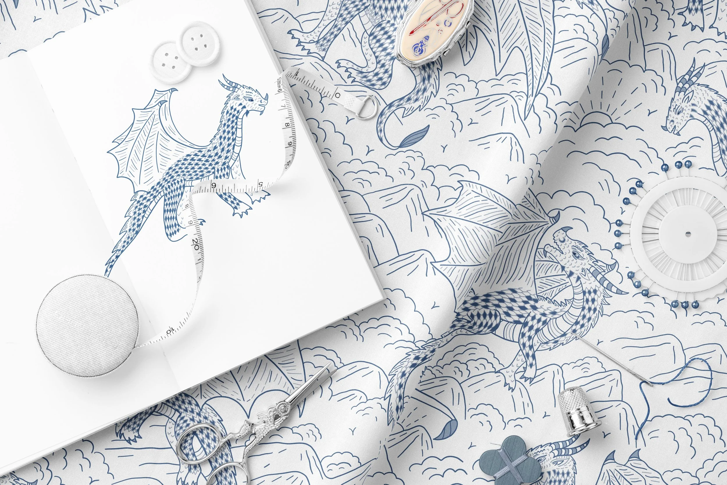 Cotton Fabric with Sketchbook dragon.jpg
