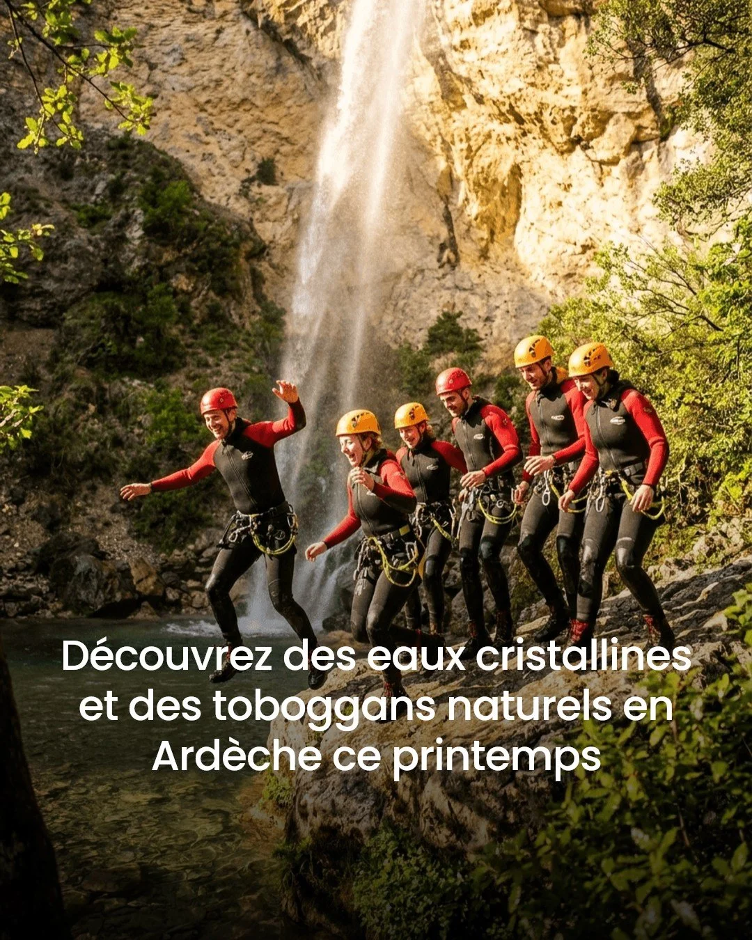 Pourquoi avril est-il parfait pour le canyoning ?

Le printemps en Ard&egrave;che, c'est la promesse d'une aventure rafra&icirc;chissante hors de la routine. Sauts, toboggans naturels, et eaux limpides vous attendent pour une sortie inoubliable.

Pr&