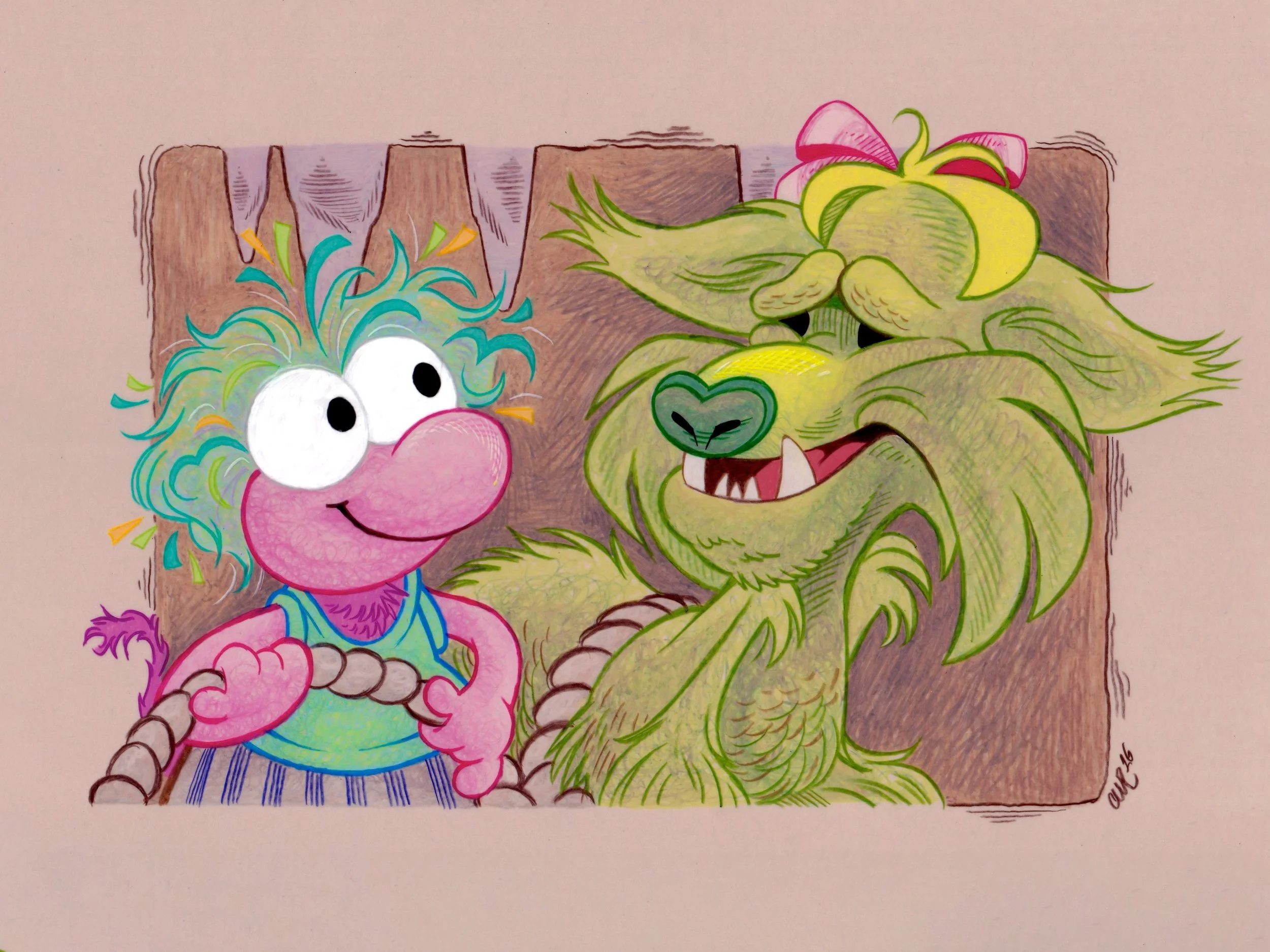 10/10 recommend taking a trip to another country to meet old pen pals and just hangout!

1) I had the opportunity to meet FRAGGLE ROCK puppeteer and suit performer Trish Leeper, so I made this illustration of her character Tosh Fraggle (with her pet 