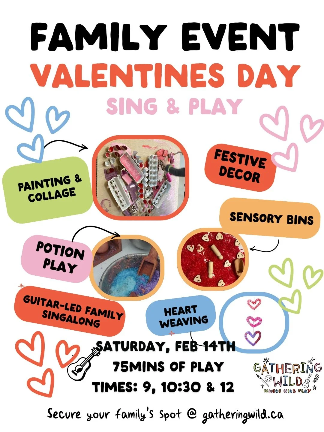 Any plans for Valentine&rsquo;s Day ? 
Looking for a family event - we&rsquo;ve got a Sing &amp; Play Event on Valentine&rsquo;s Day ! 

Drop off event so you can have a date night? - KIDS NIGHT OUT! 

You can register at gatheringwild.ca!
