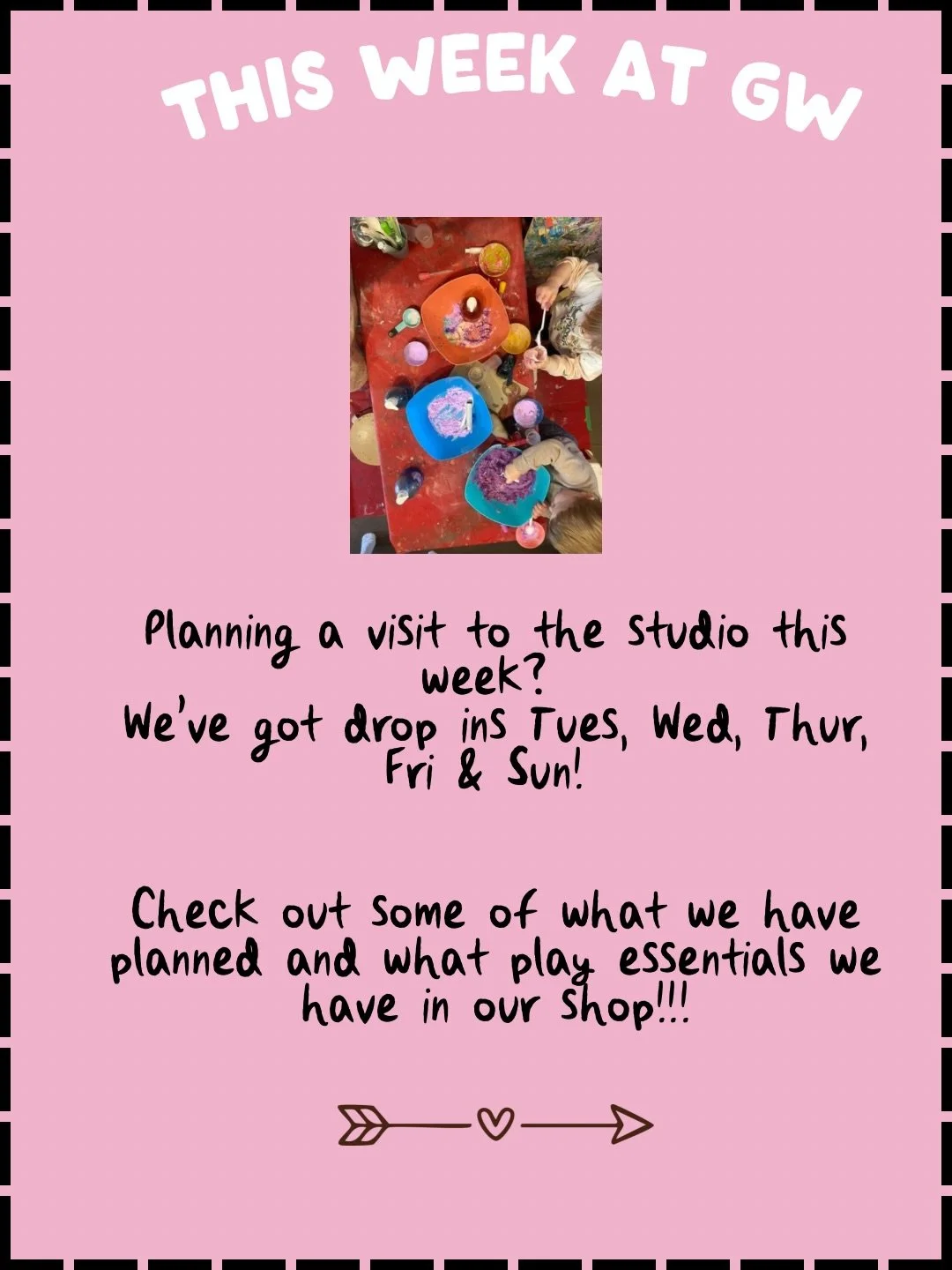 Curious what&rsquo;s happening at the studio this week ! Swipe through to sneak a little peak ! 

#gatheringwild #playstudio #valentinesdayclass #dropin