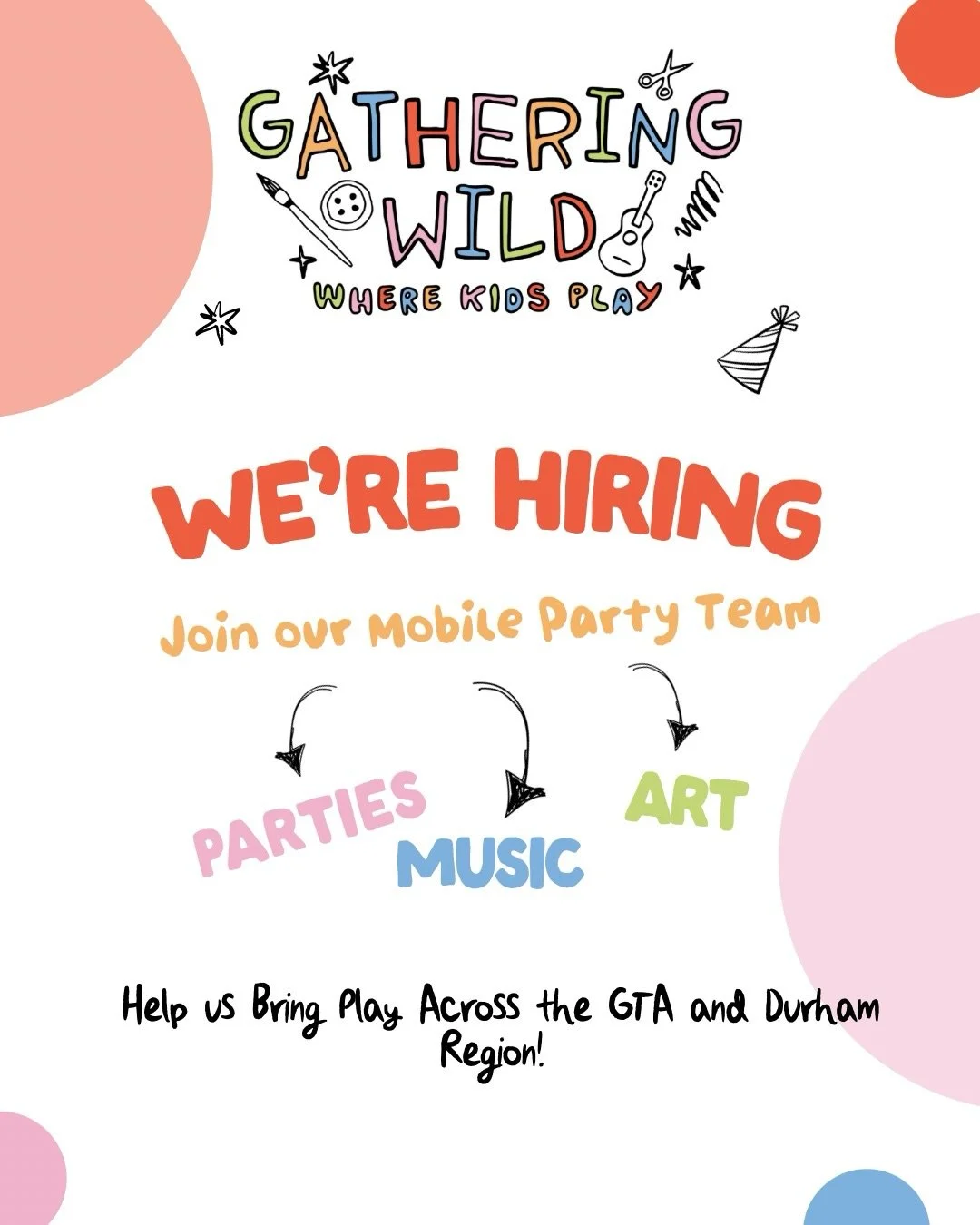 We&rsquo;re hiring ! Wanna join our mobile party team and bring play and art across the Durham Region &amp; GTA! 
Apply today !

#gatheringwild #mobileparties