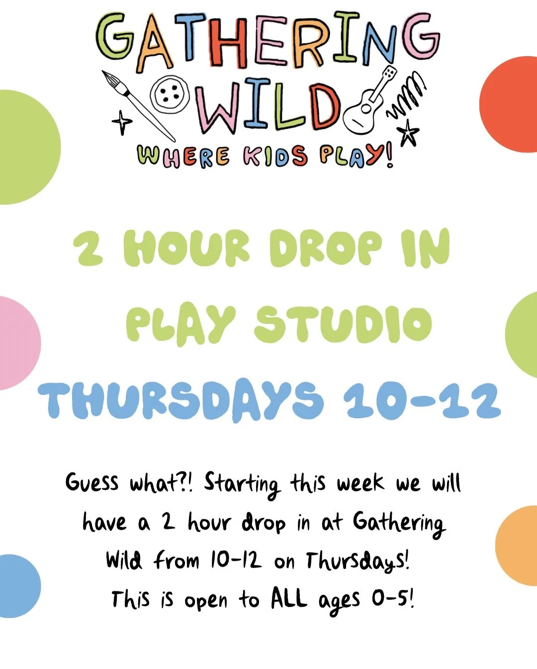 2 hour drop ins at Gathering Wild ! Thursdays from 10-12! Come play, get messy, drink coffee and sing . 
#playstudios #dropin #gatheringwild #playgroups 

Register at gatheringwild.ca/2hourplaystudio