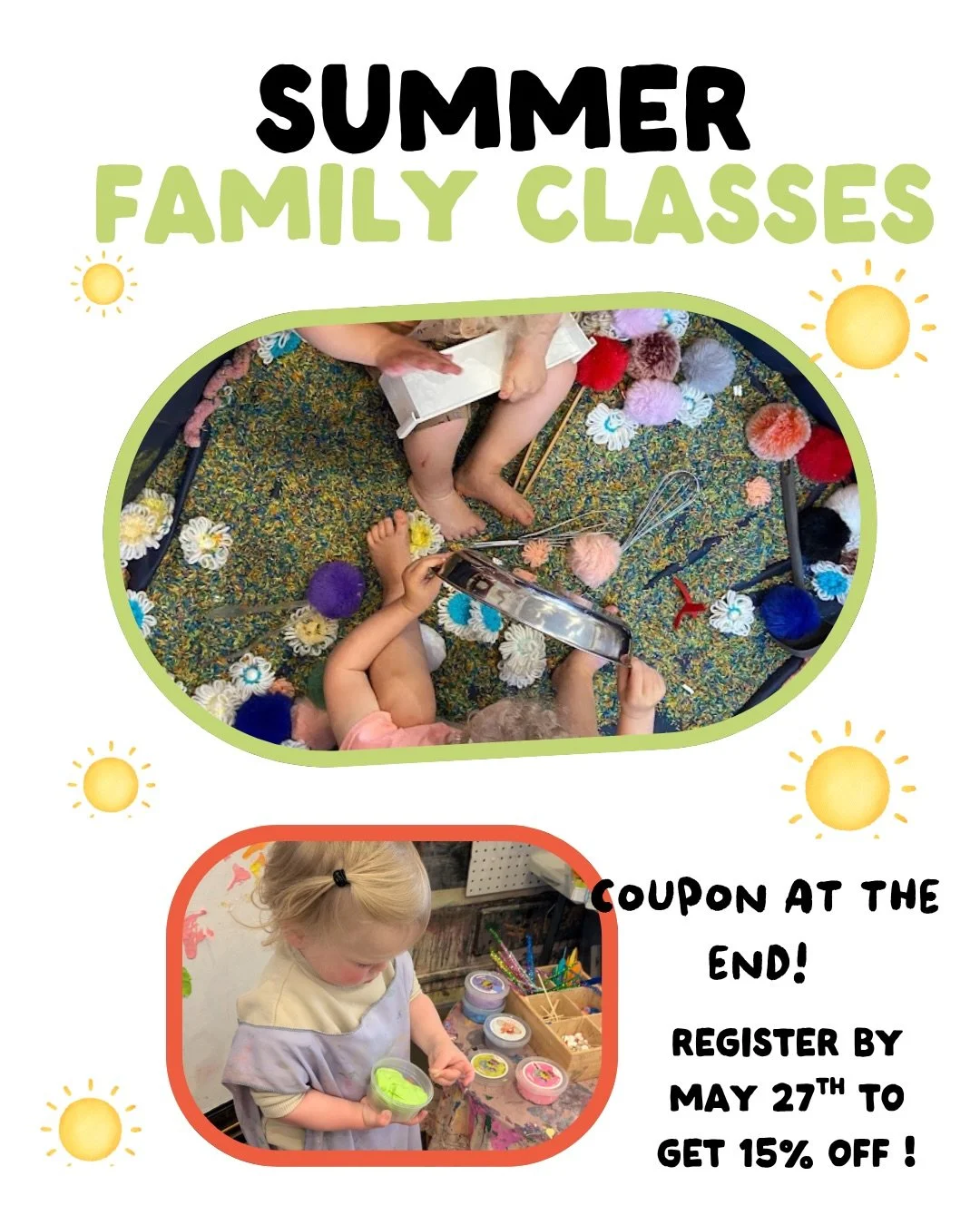 Pssst !  Summer family classes are open for registration! 
You can finally put your winter gear away ( maybe ) 😅.
#musicclassesfortoddlers #messyplay #torontofamilies #summerclasses